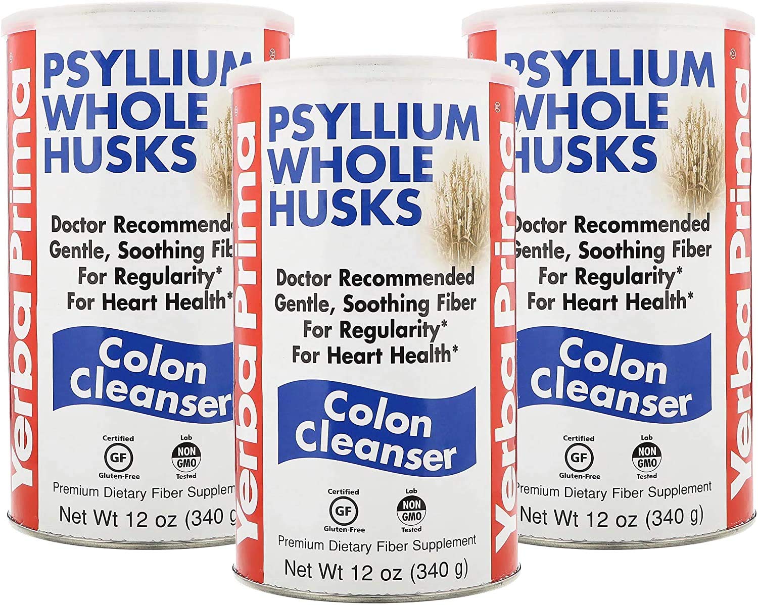 Yerba Prima Psyllium Husk, pack de 3 bouteilles pour soutenir la régularité naturelle.