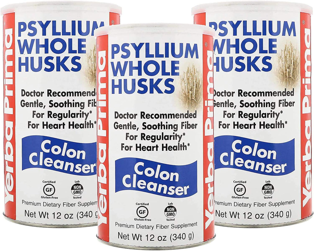 Yerba Prima Psyllium Husk, pack de 3 bouteilles pour soutenir la régularité naturelle.