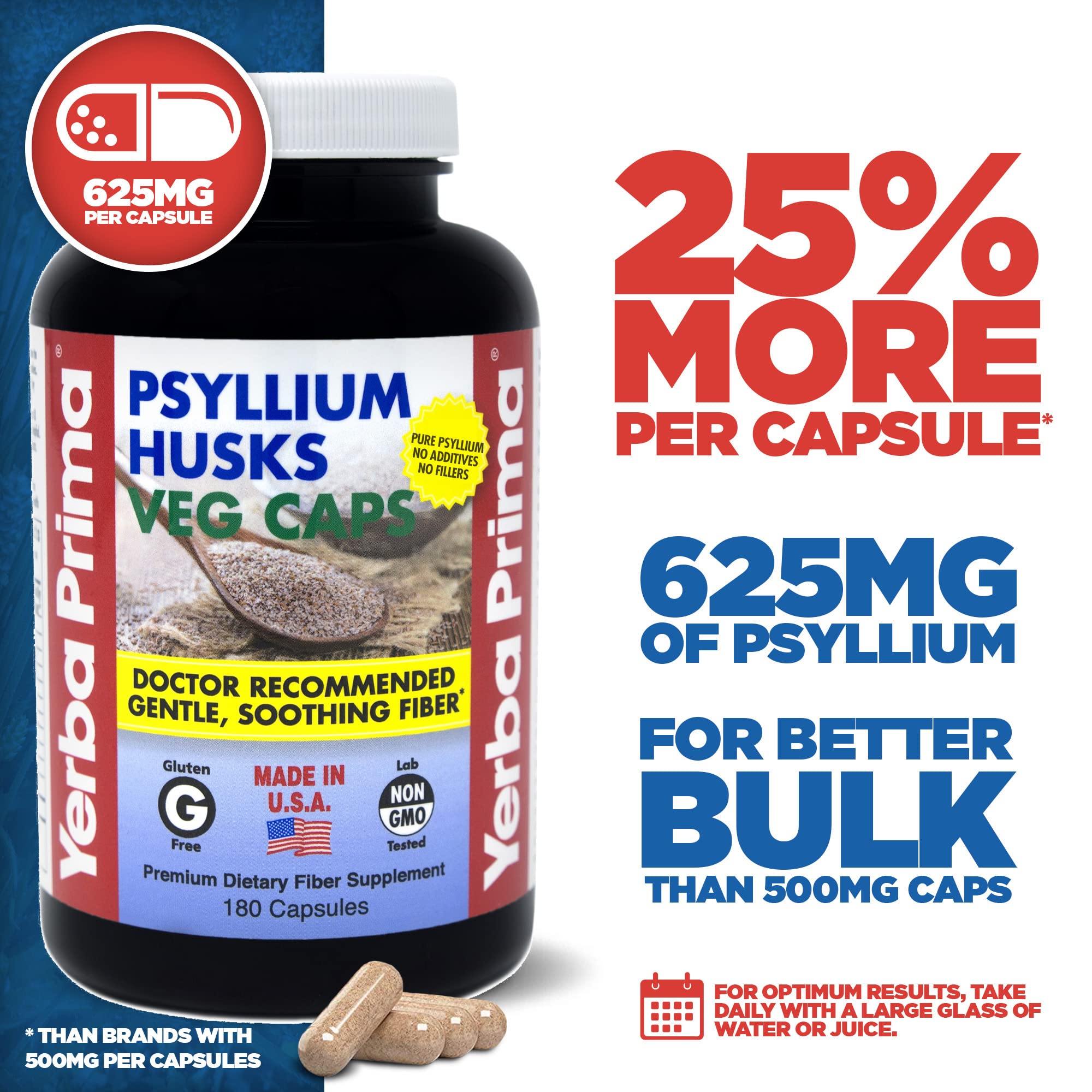 Yerba Prima Psyllium Husks, étiquette sans additifs et respect des normes.