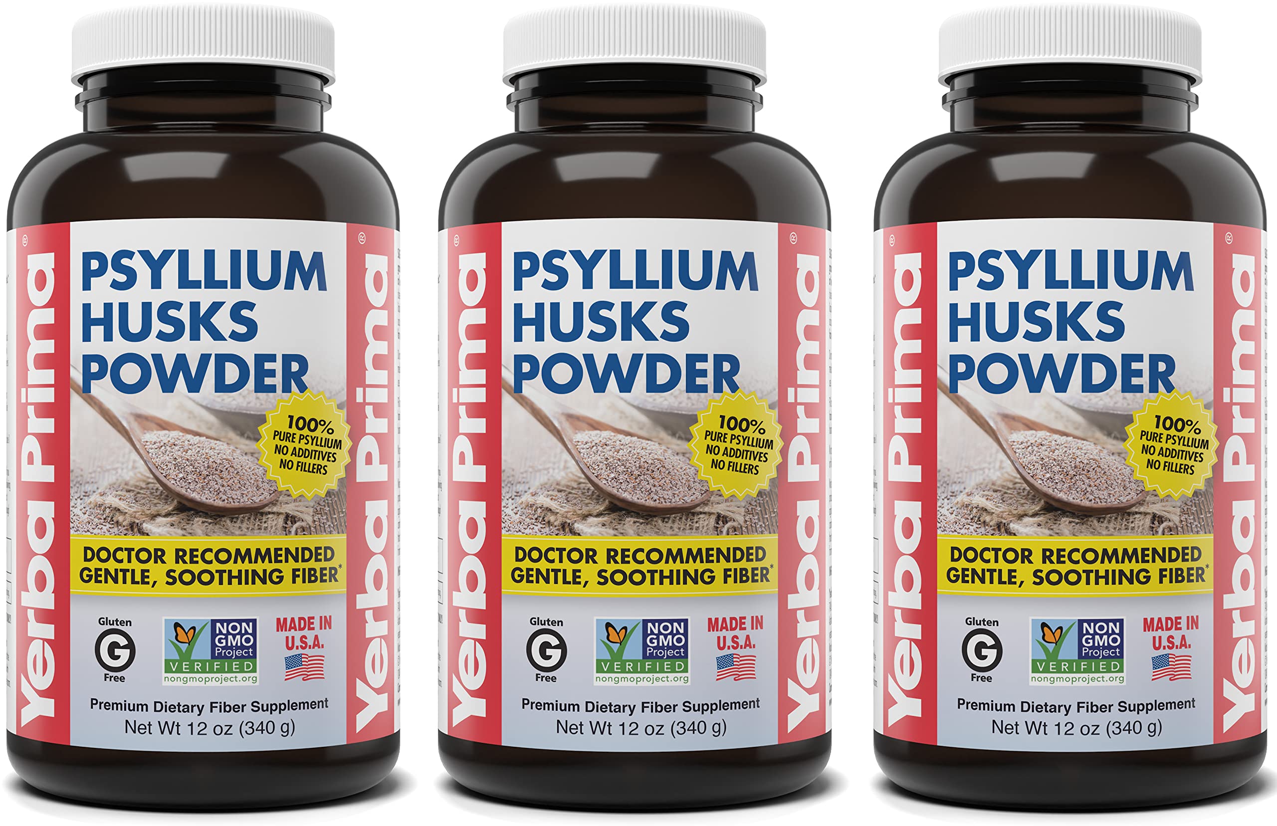 Emballage Yerba Prima Psyllium Poudre, pack3, fibre quotidienne pratique