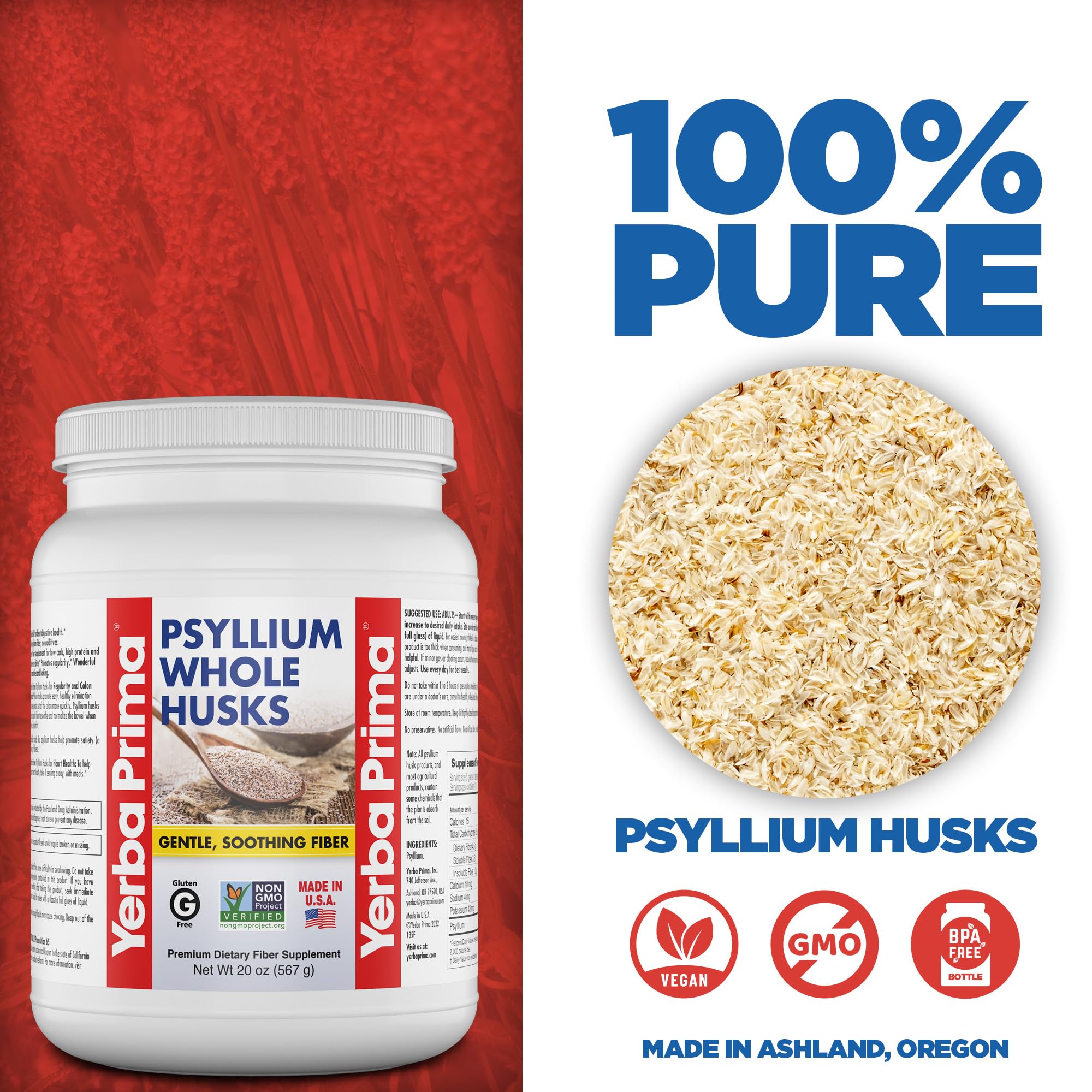 Emballage Yerba Prima Psyllium lot de 2, fibres véganes