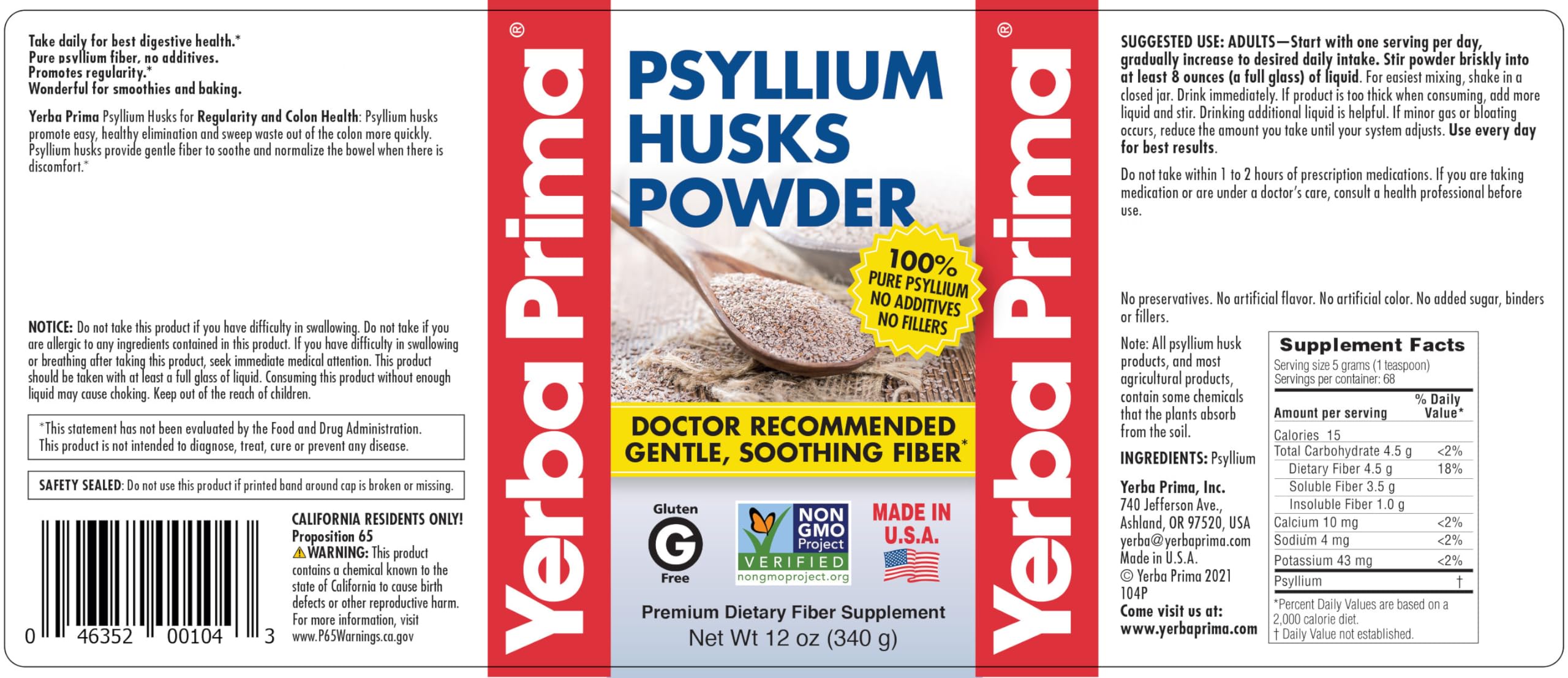 Psyllium Yerba Prima Poudre – doseuse pratique pour une routine quotidienne