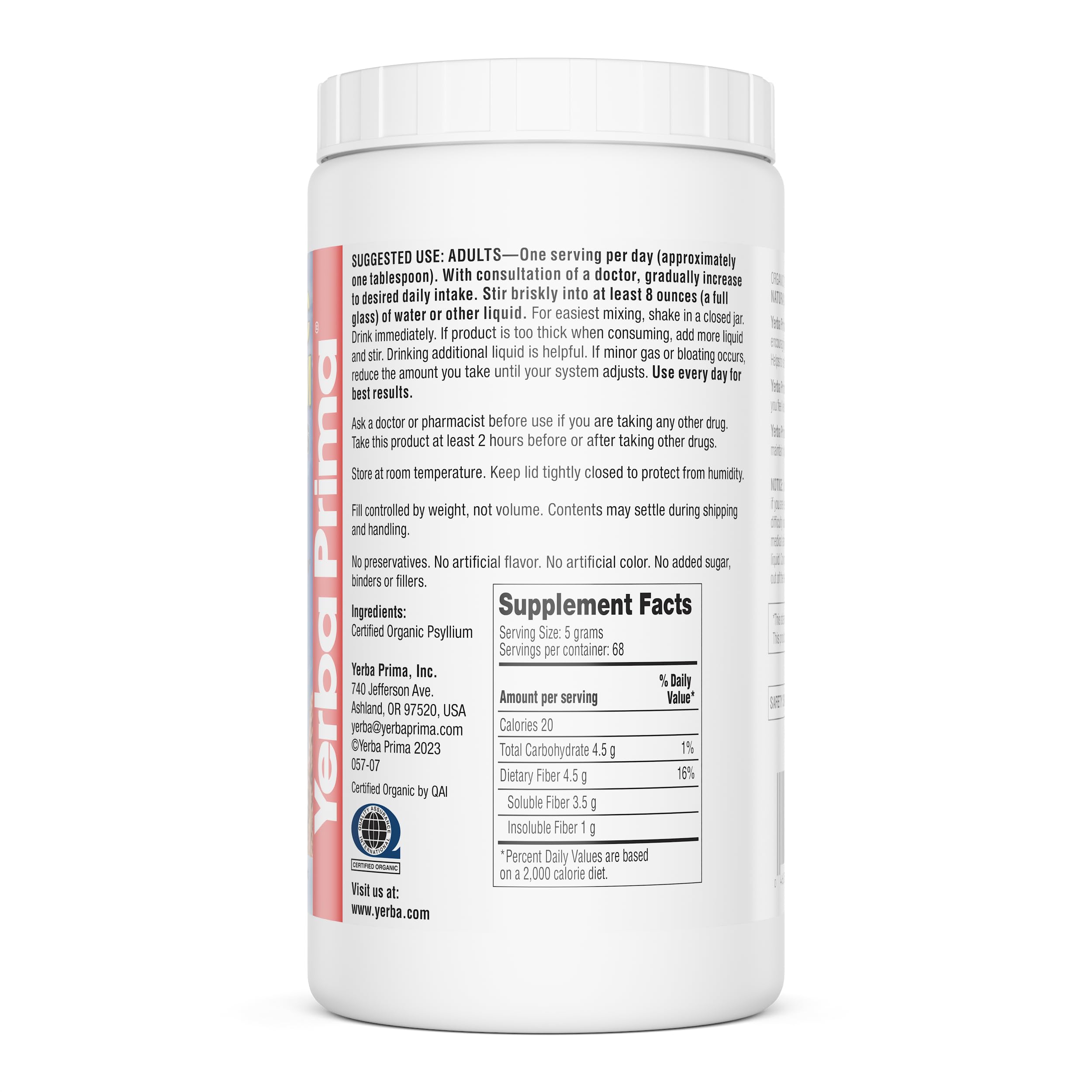 Yerba Prima psyllium-sans-ogm: sans OGM pour une routine quotidienne.