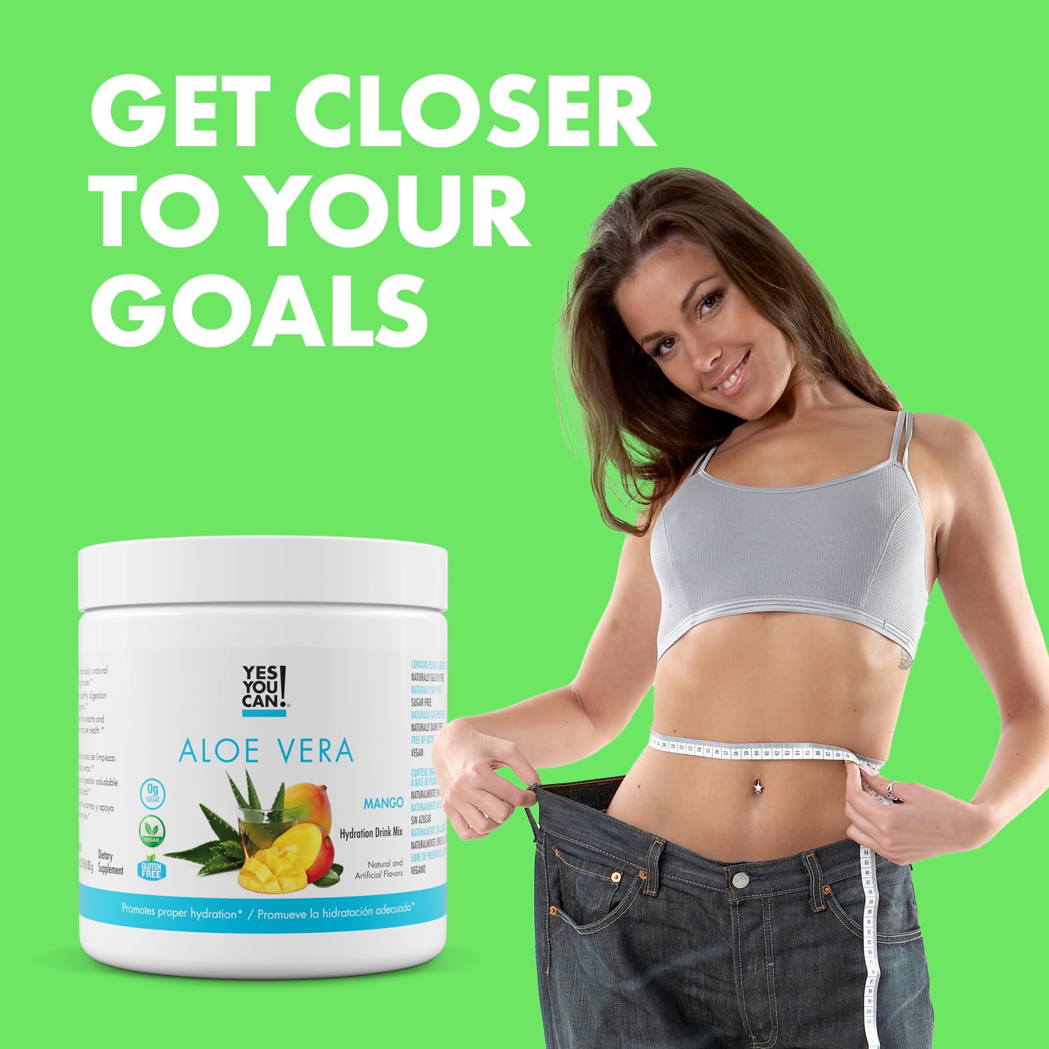 Yes You Can! Aloe Vera Poudre: utilisation quotidienne, goût mangue attrayant.