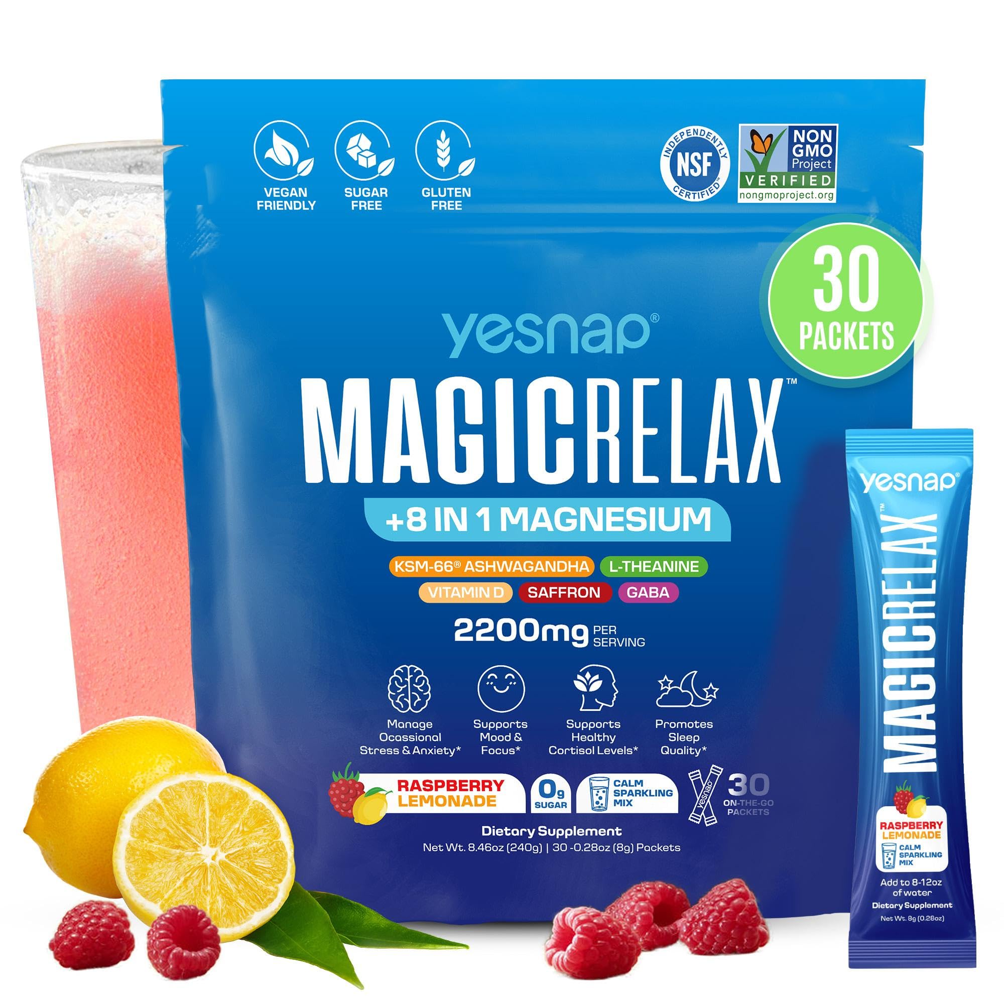 Yesnap MAGICRELAX bouteille saveur framboise citronnée prête à être dégustée pour une pause détente