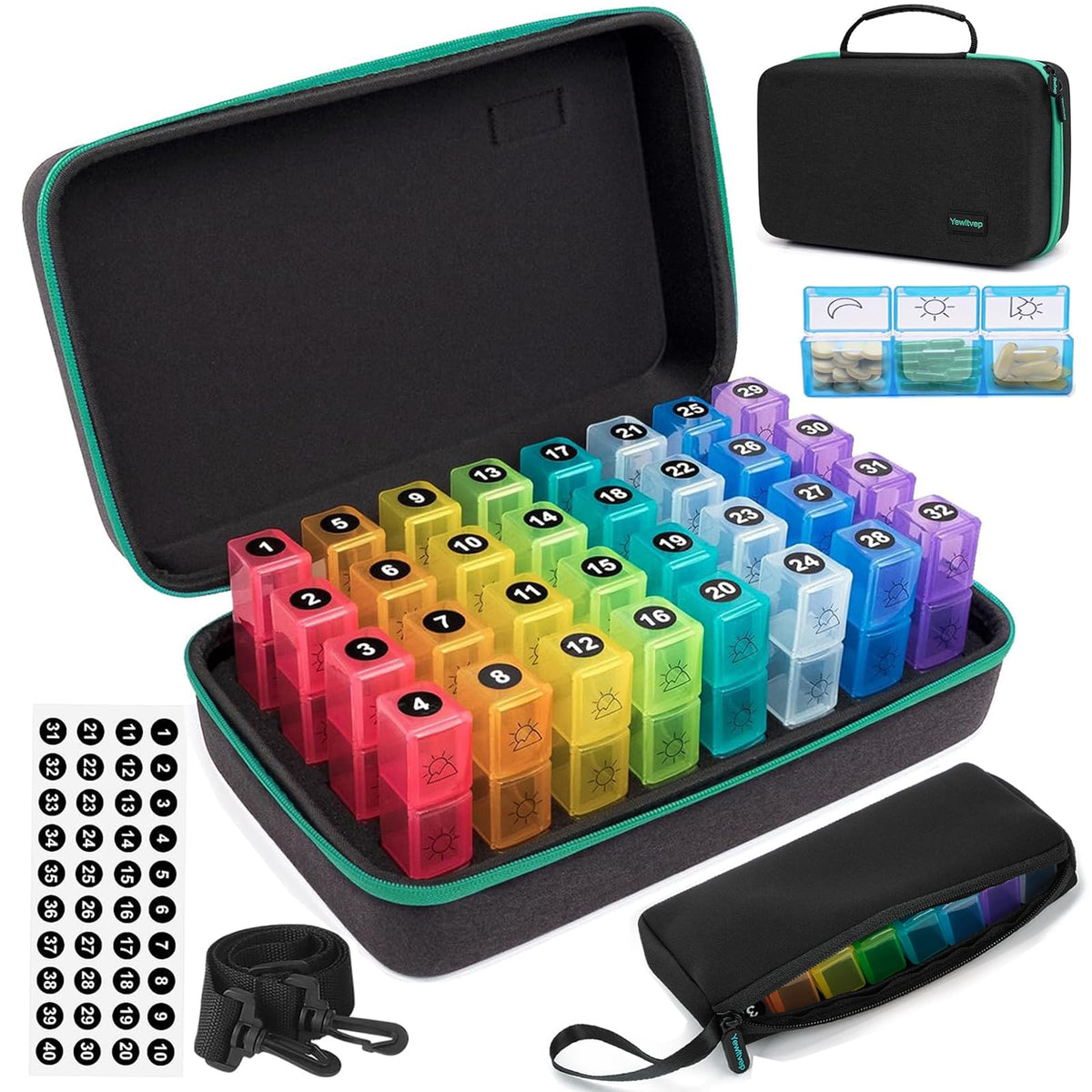 Yewltvep boîtes pilules mensuelles, coque rigide pour voyage pratique.
