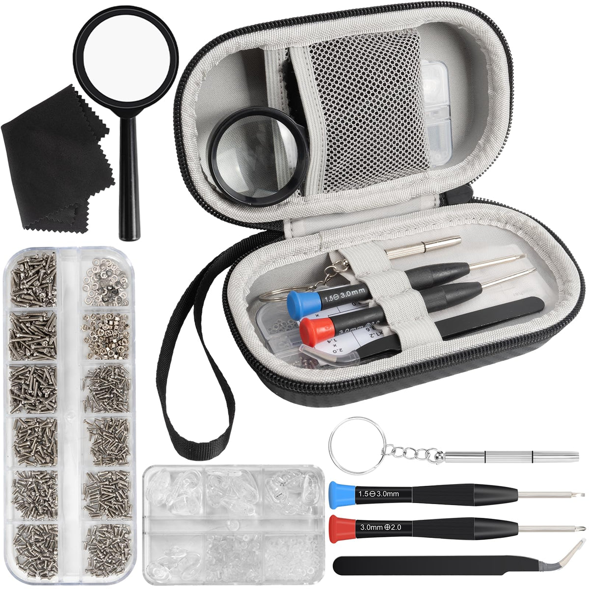 Kit Yewltvep pour lunettes avec vis et étui, prêt à l’emploi.
