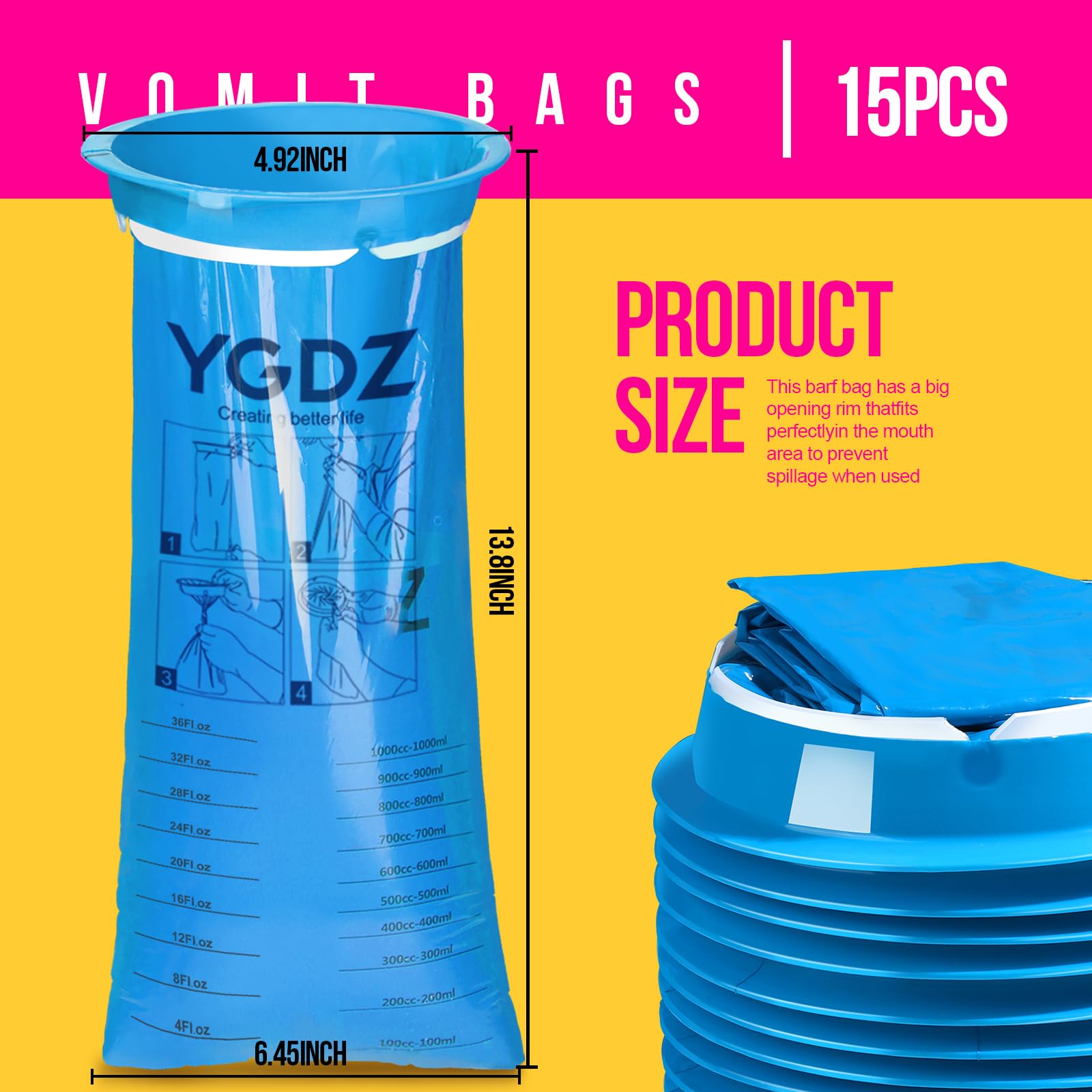 Fermeture torsion des sacs vomi YGDZ pour éviter fuites et odeurs.