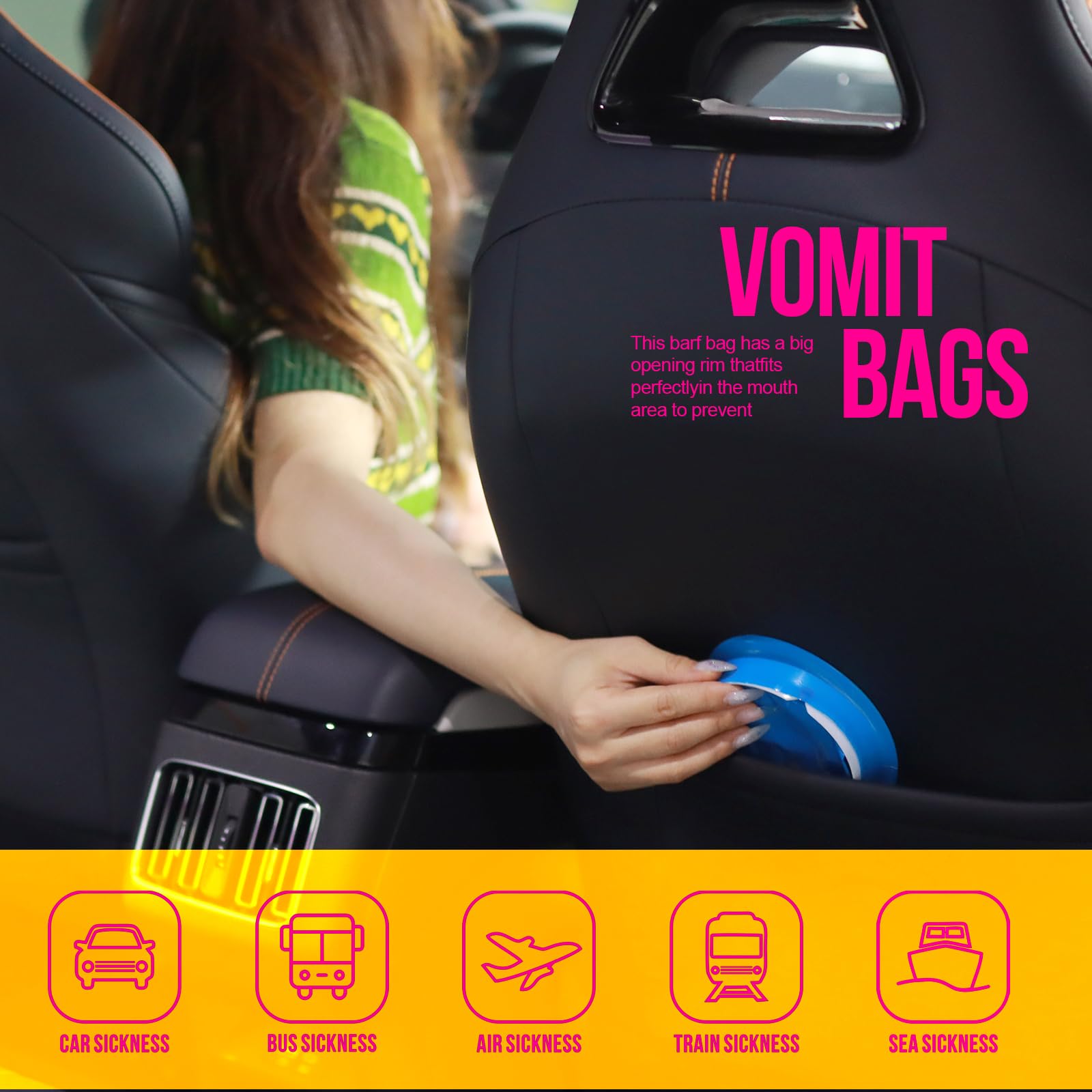 Élimination hygiénique avec les sacs vomito YGDZ et fermeture sécurisée.