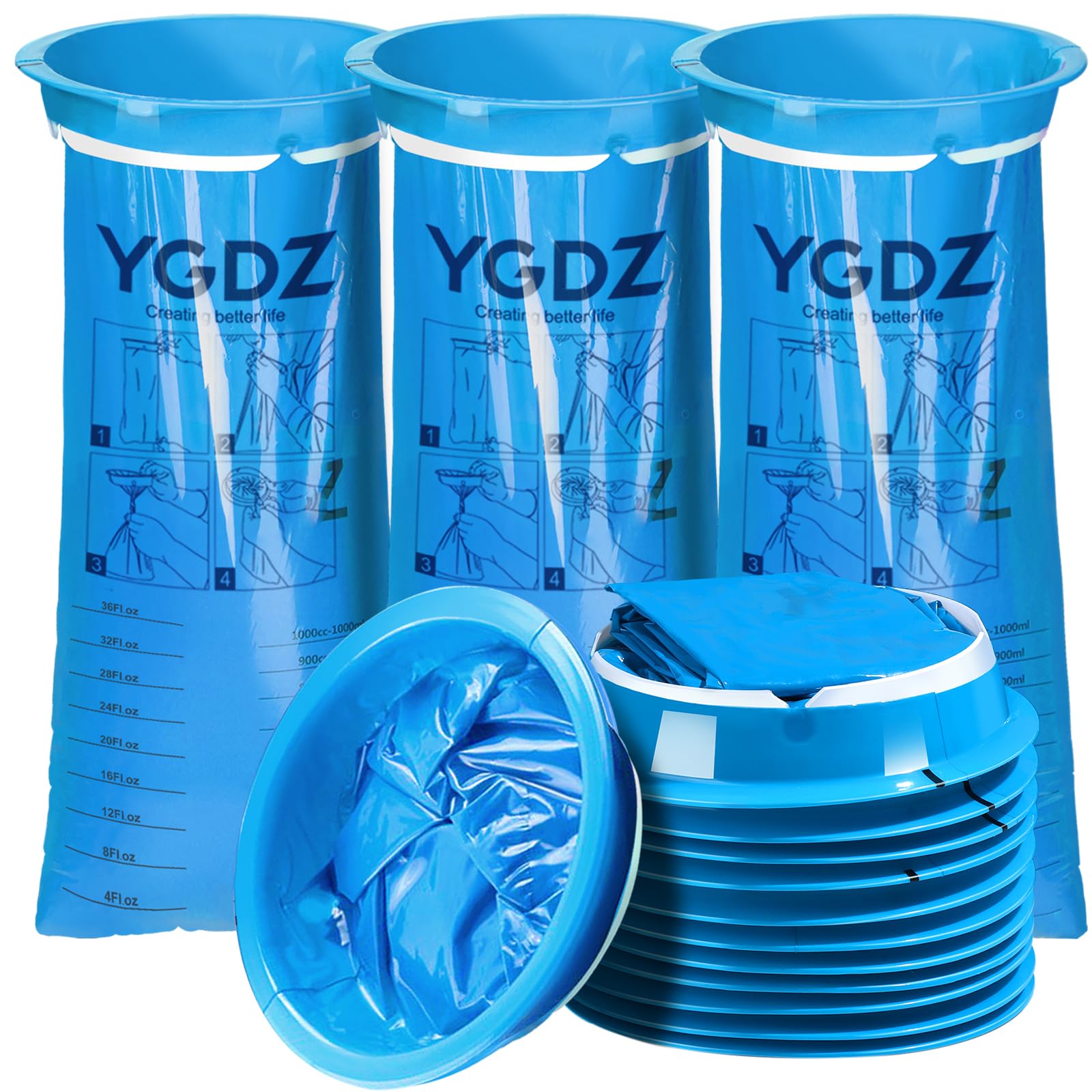 Sacs vomito jetables YGDZ de 1000 ml, capacité pratique pour les nausées en voyage.