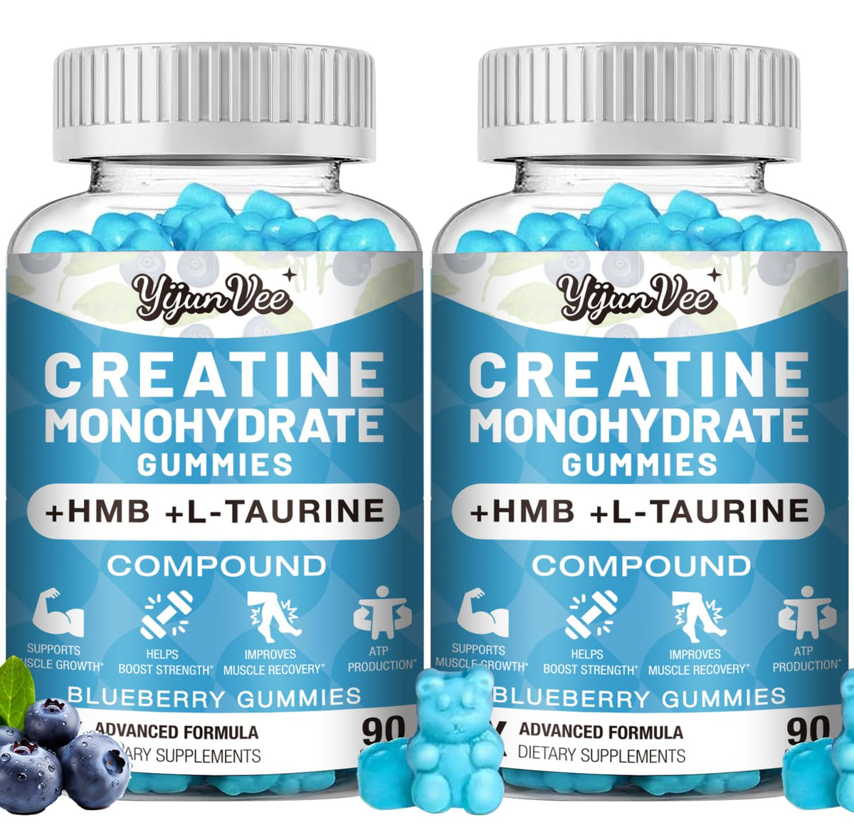 Gummies YijunVee créatine-monohydrate 8000mg myrtille: énergie pour l'entraînement.