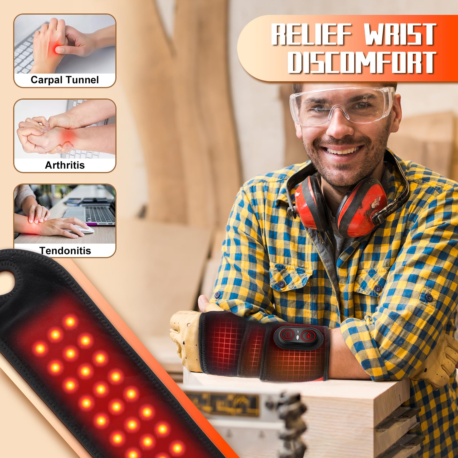 Yincook massage poignet avec lumière rouge apaisante.