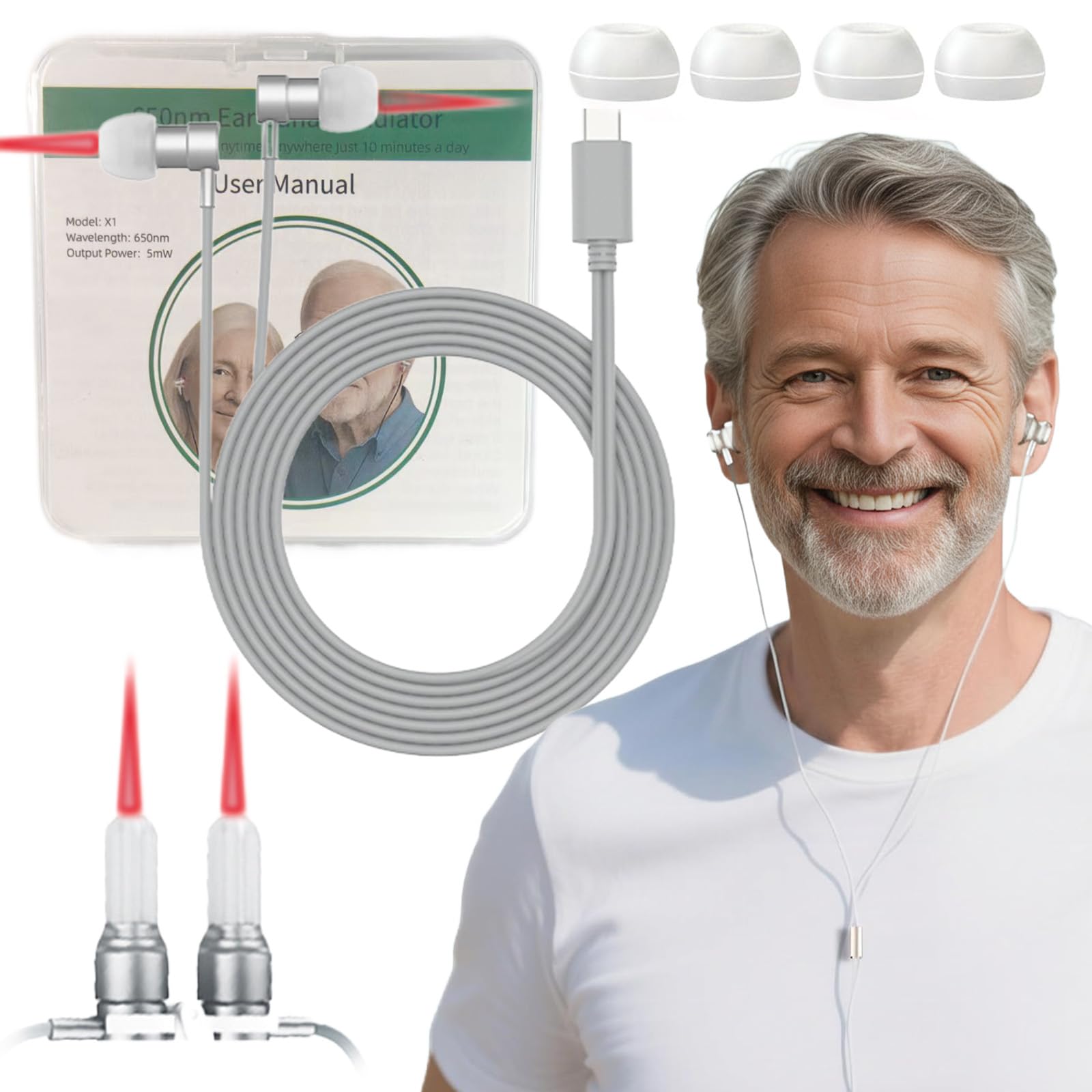 YINGPM thérapie lumière rouge pour les oreilles, design élégant et compact