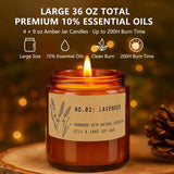 Bougie YINUO LIGHT en verre ambre 9-onces en gros plan montrant la mèche et le parfum.