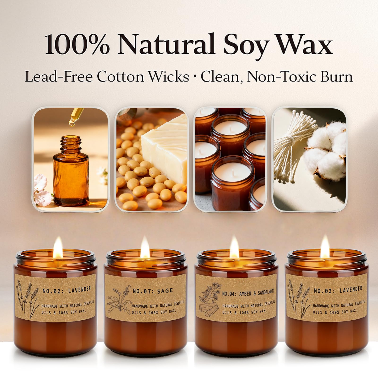 Bougie YINUO LIGHT en cire de soja naturelle, combustion propre.