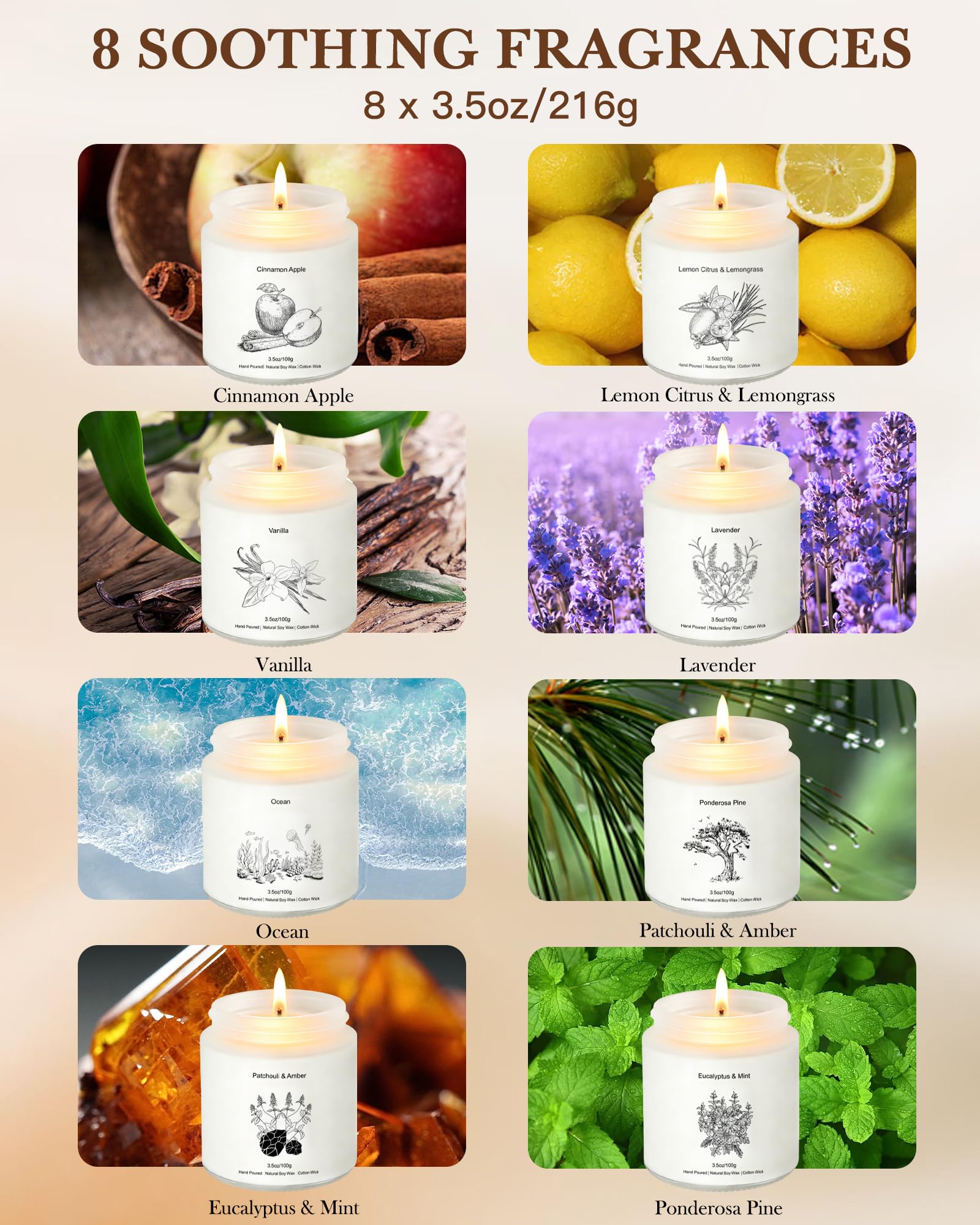 Bougie YINUO LIGHT Eucalyptus Menthe, espace frais et revitalisant.