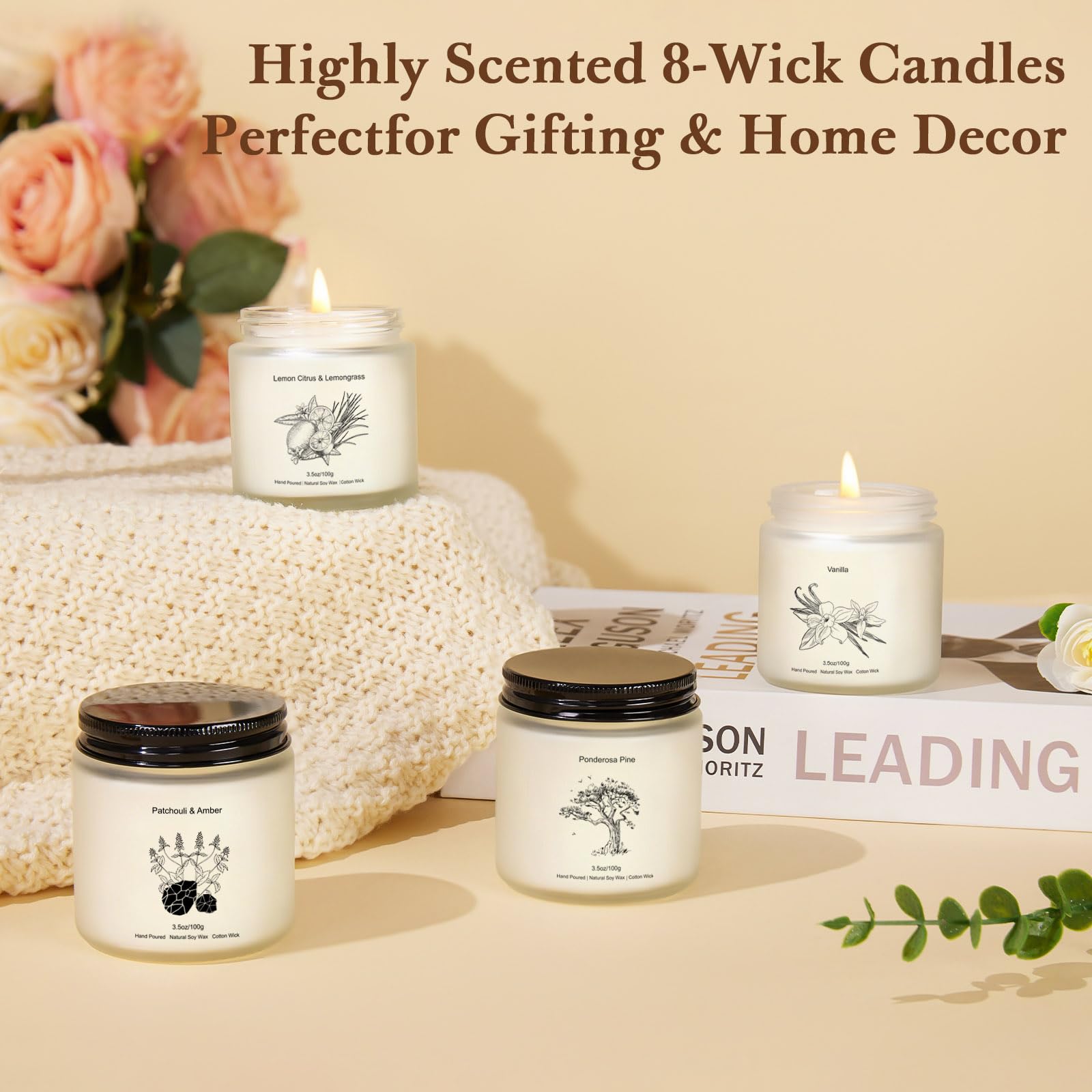 Bougie YINUO LIGHT Patchouli Ambre, parfum profond pour méditation et détente.