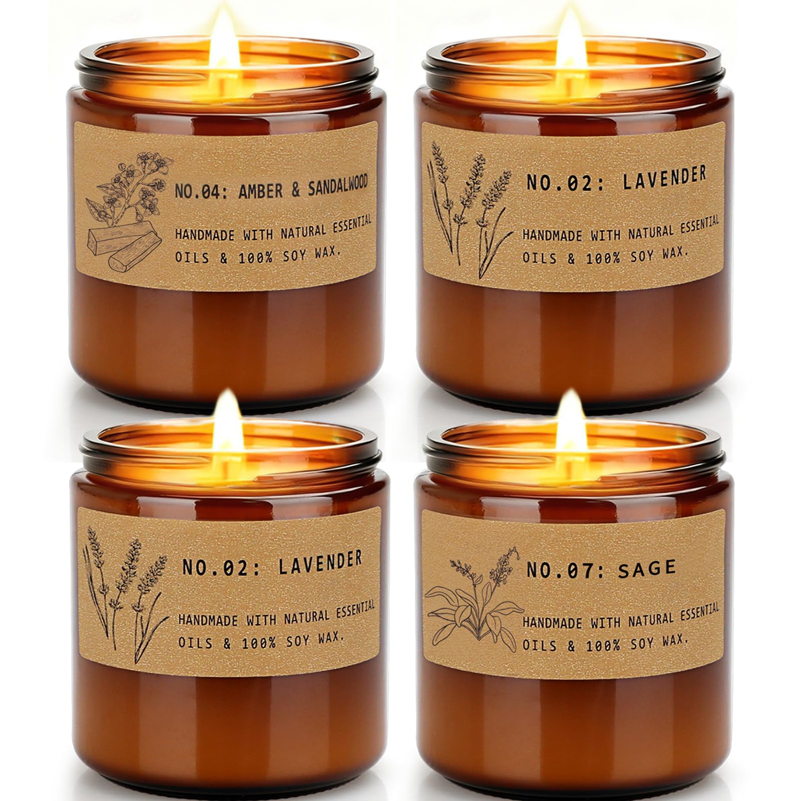 Bougies YINUO LIGHT – ensemble ambre lavande sauge, parfum durable pour ambiance chaleureuse.