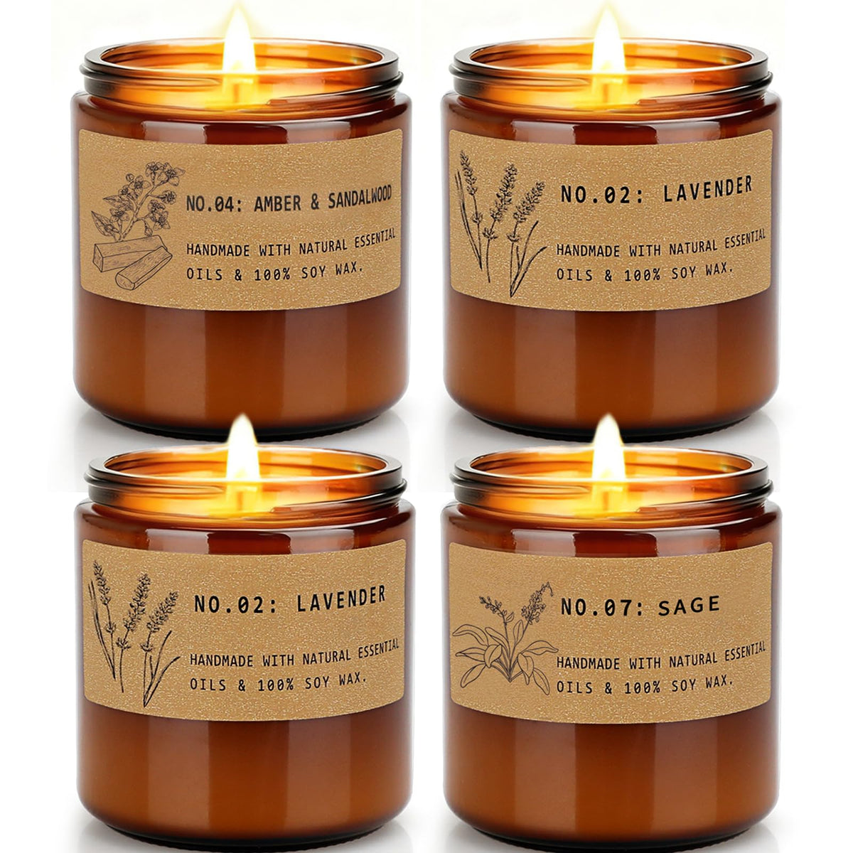 Bougies YINUO LIGHT – ensemble ambre lavande sauge, parfum durable pour ambiance chaleureuse.