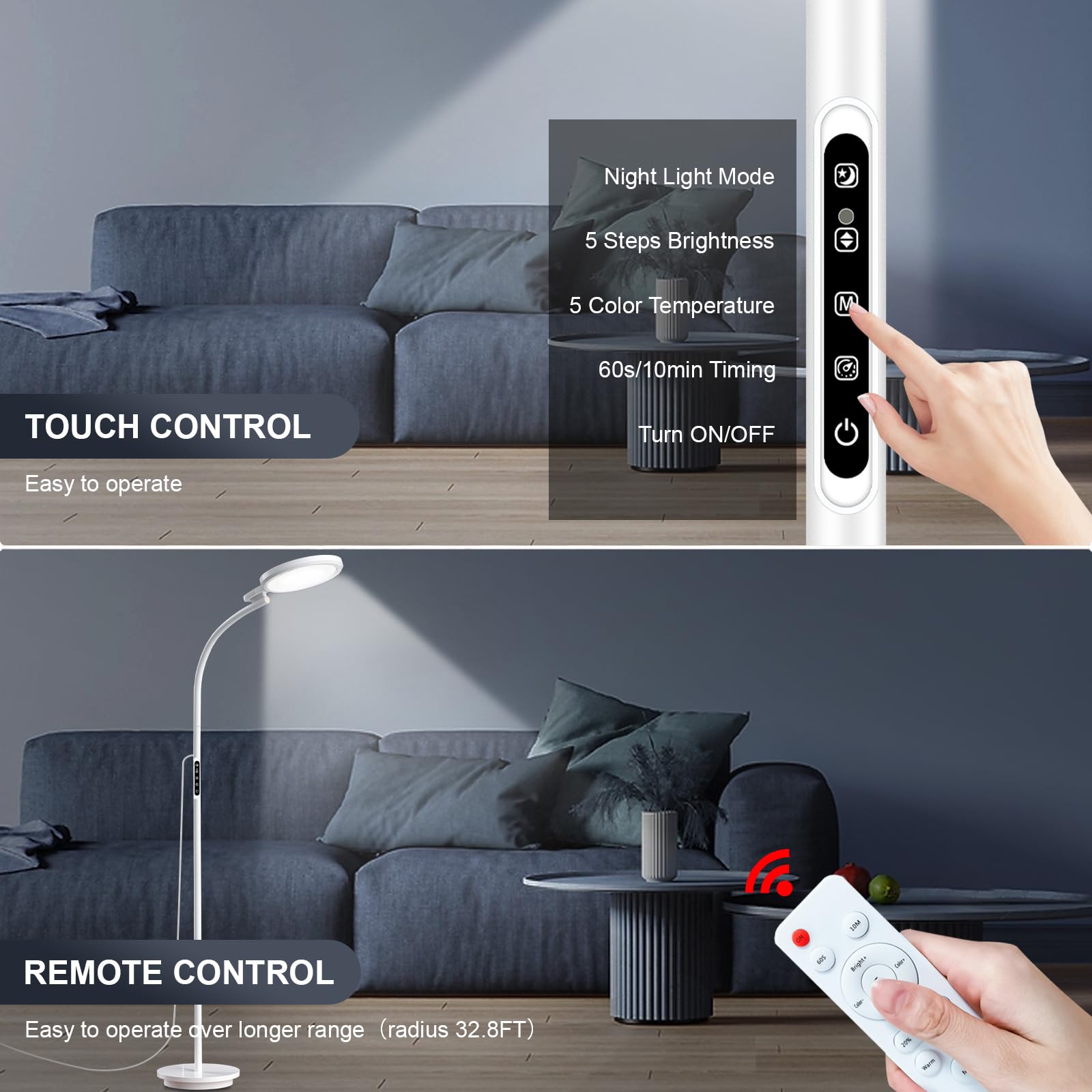 Installation facile sur le sol ou comme lampe de bureau.