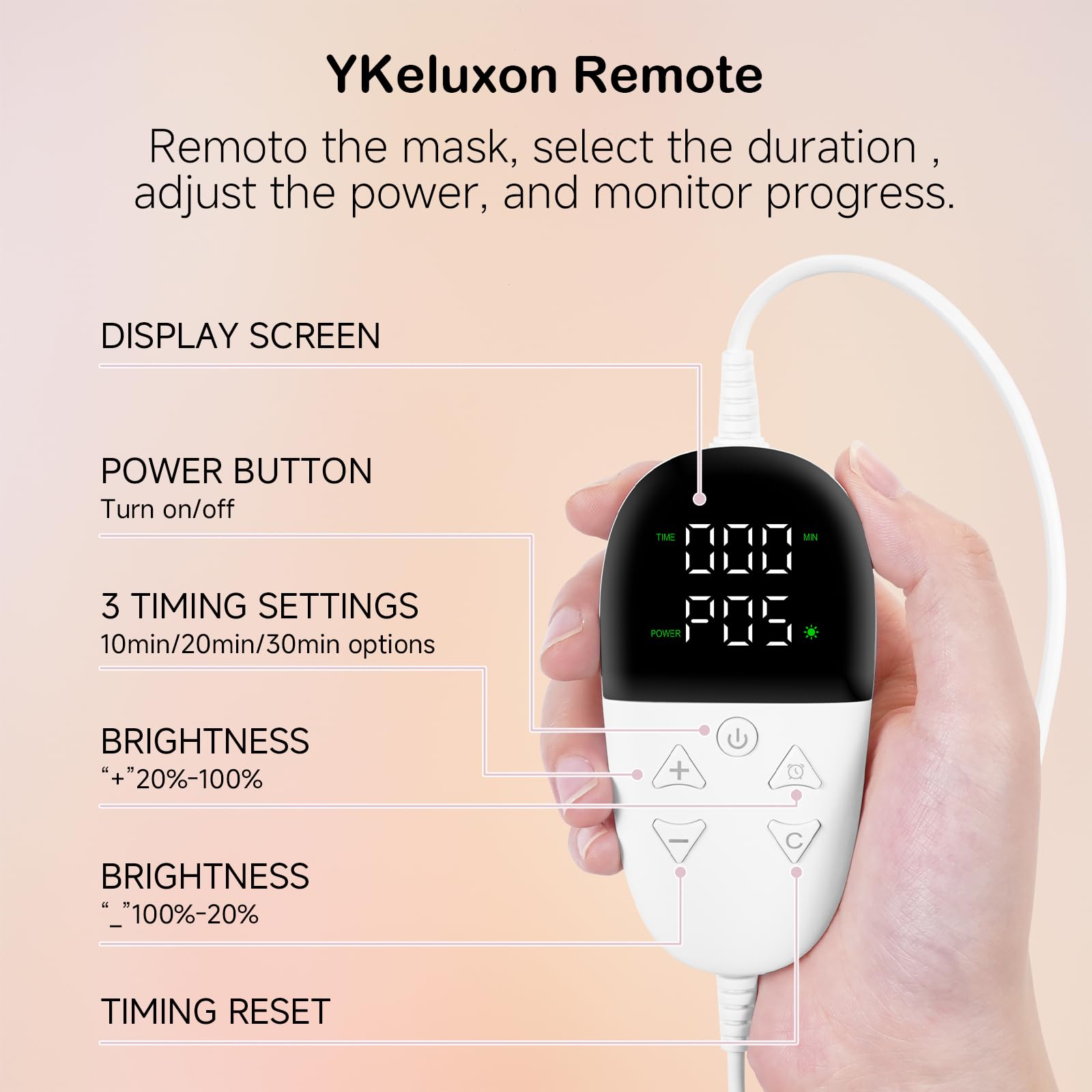 Télécommande YKeluxon pratique pour régler temps et intensité.