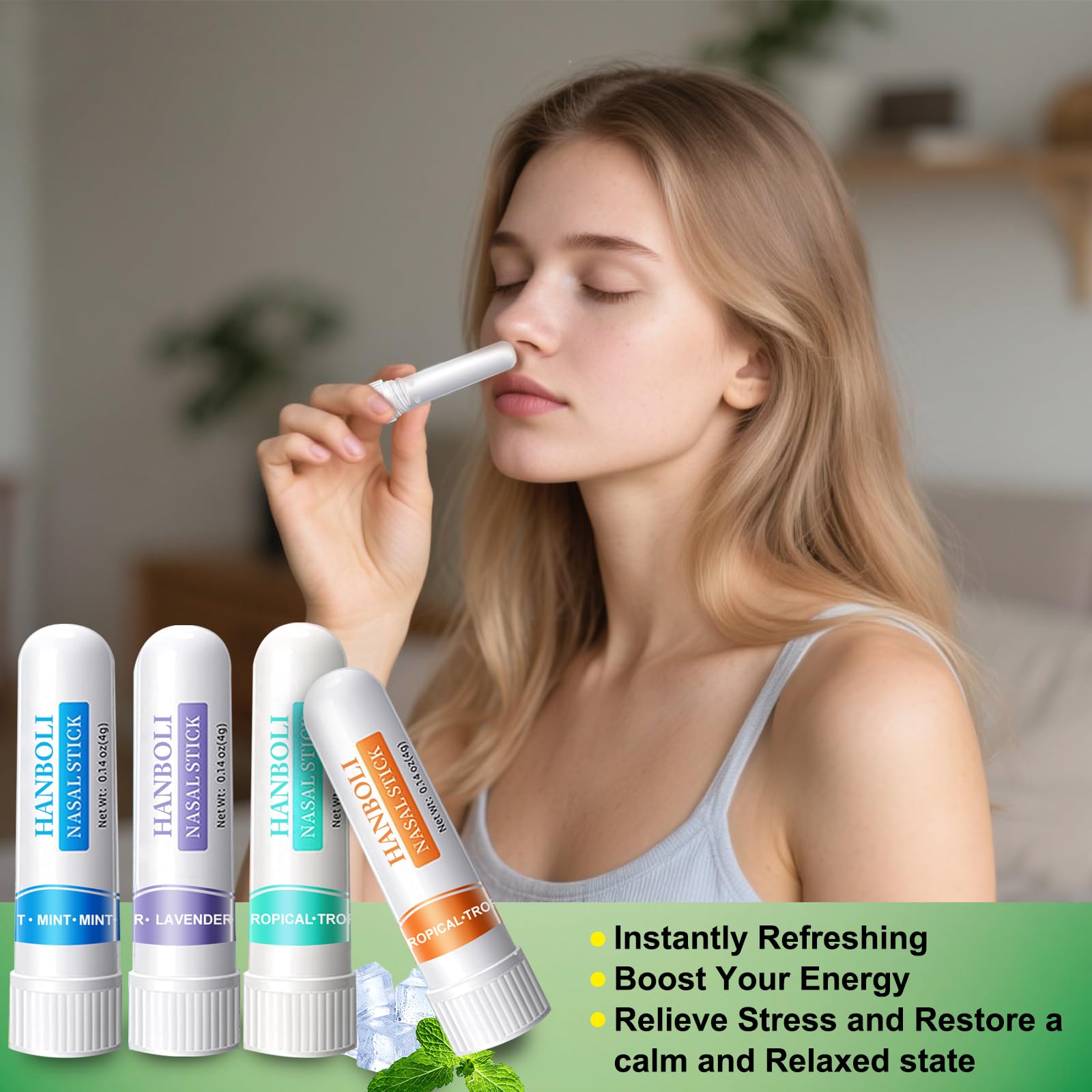 Inhalateur nasal menthe frais YKJHCSL pour respiration claire et concentration accrue