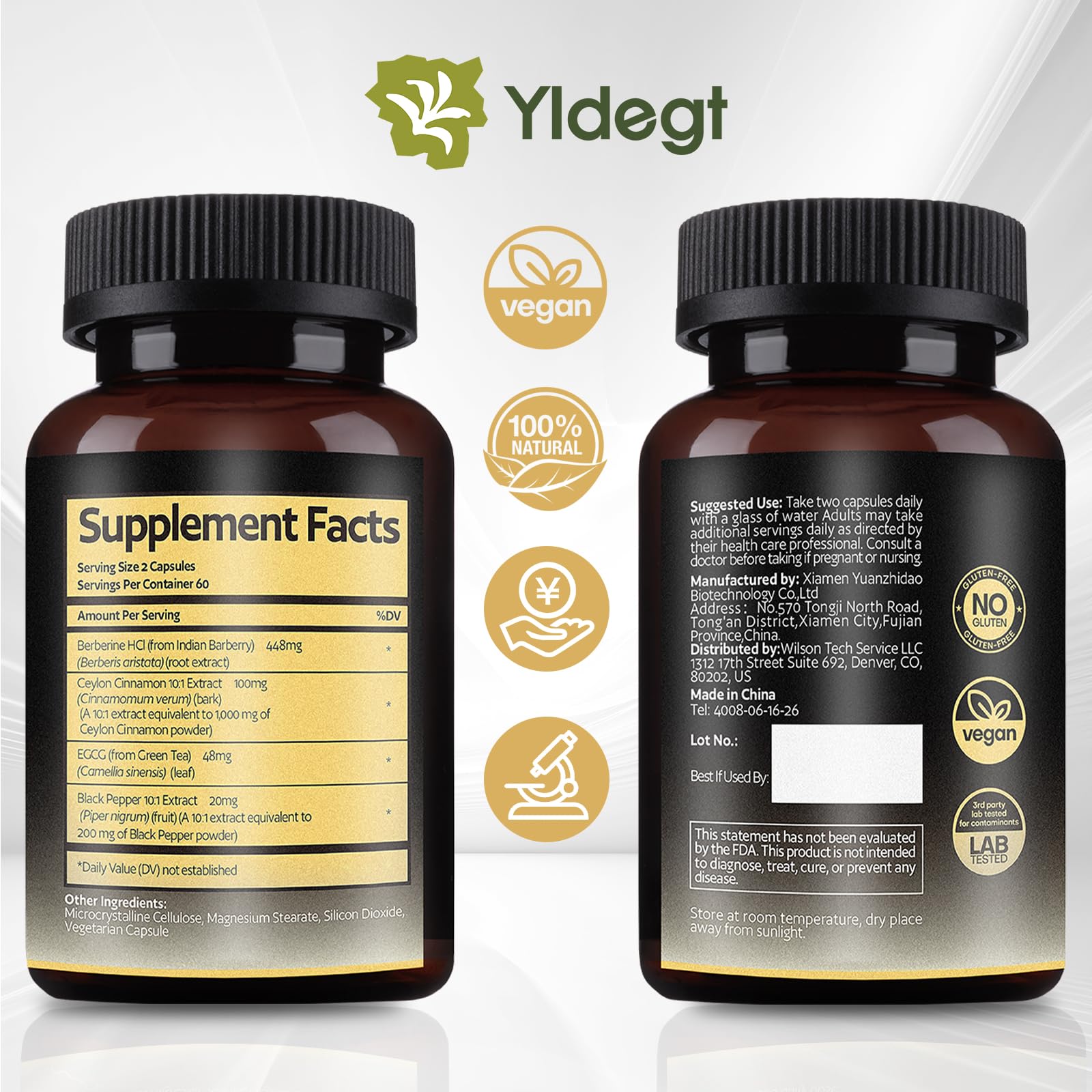 Capsules Yldegt Berberine Pureté Vérifiée en laboratoire – traçabilité et fiabilité.