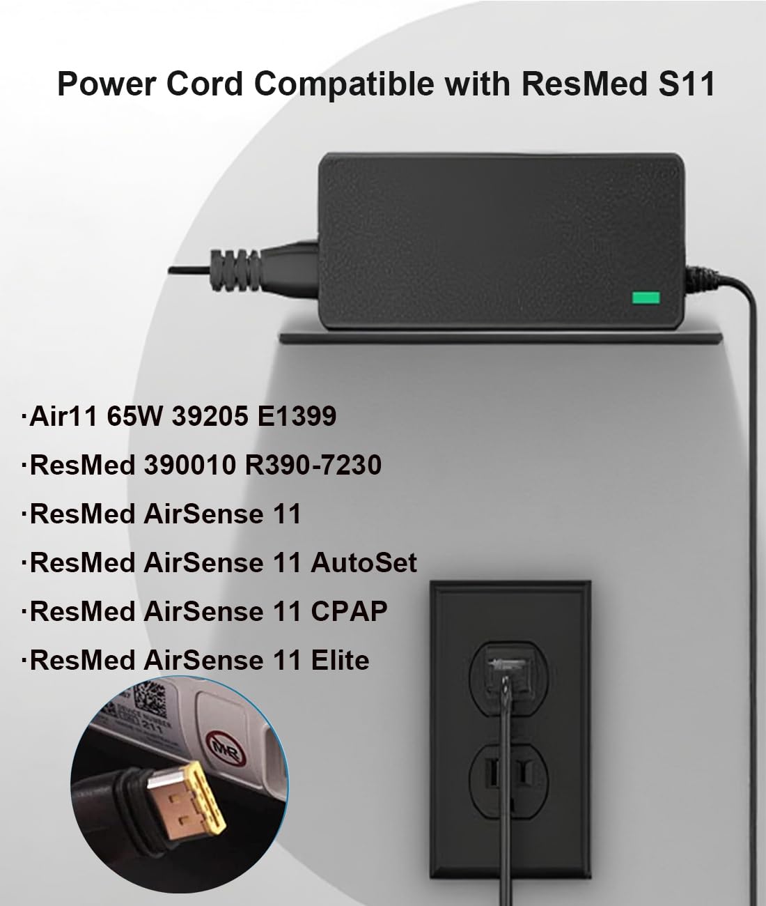 YLNYEUI câble alimentation ResMed AirCurve 11 VAUTO, connexion fiable en déplacement