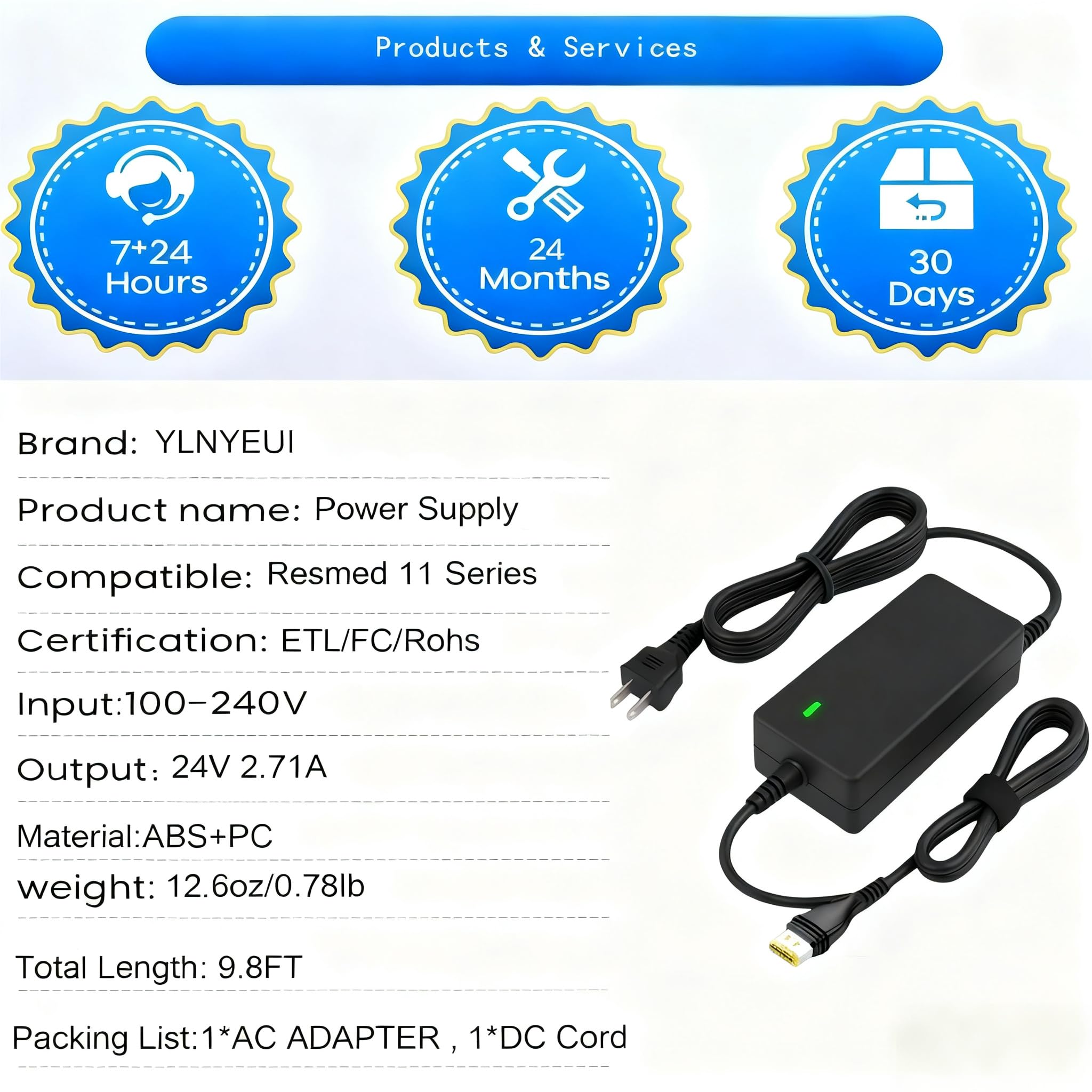 YLNYEUI câble anti-bruit pour CPAP ResMed, fonctionnement silencieux nocturne