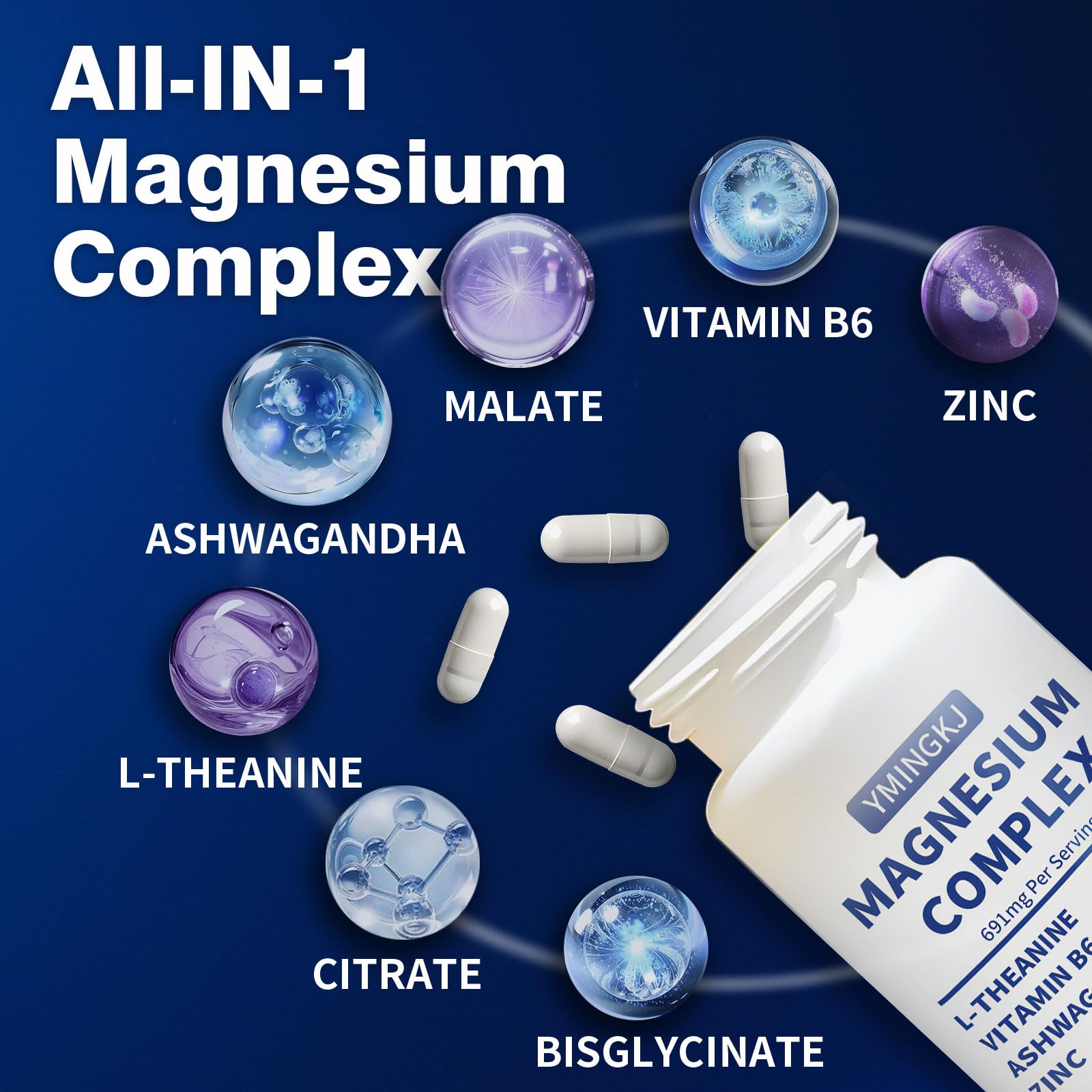 YMINGKJ Magnesium Complex – capsules prêtes pour détente musculaire