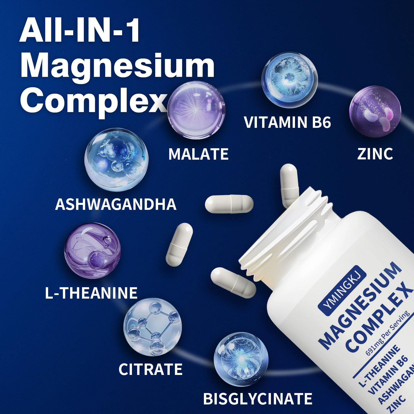 YMINGKJ Magnésium Complexe - capsules, soutien musculaire et nerveux quotidien.