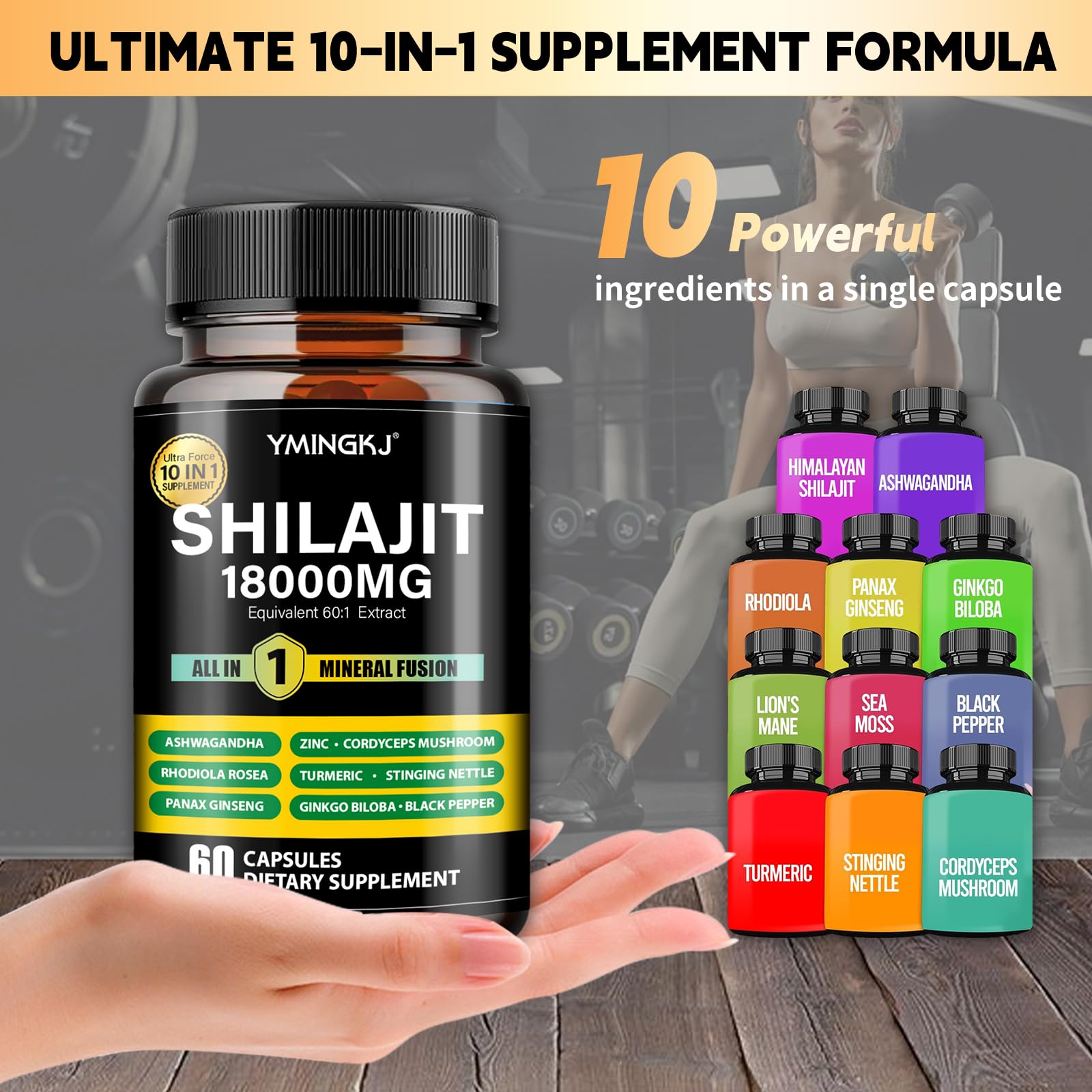 Capsules YMINGKJ Shilajit prêtes à être prises chaque jour.
