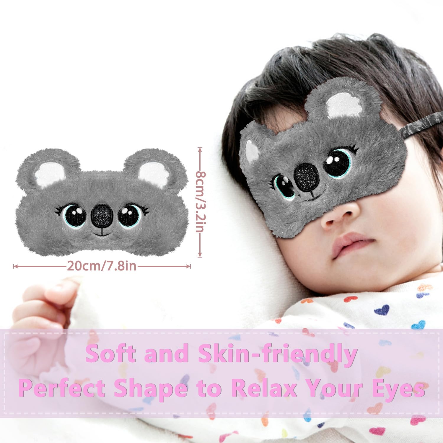 Face du masque Koala gris Ynaize, texture peluche douce pour le confort.