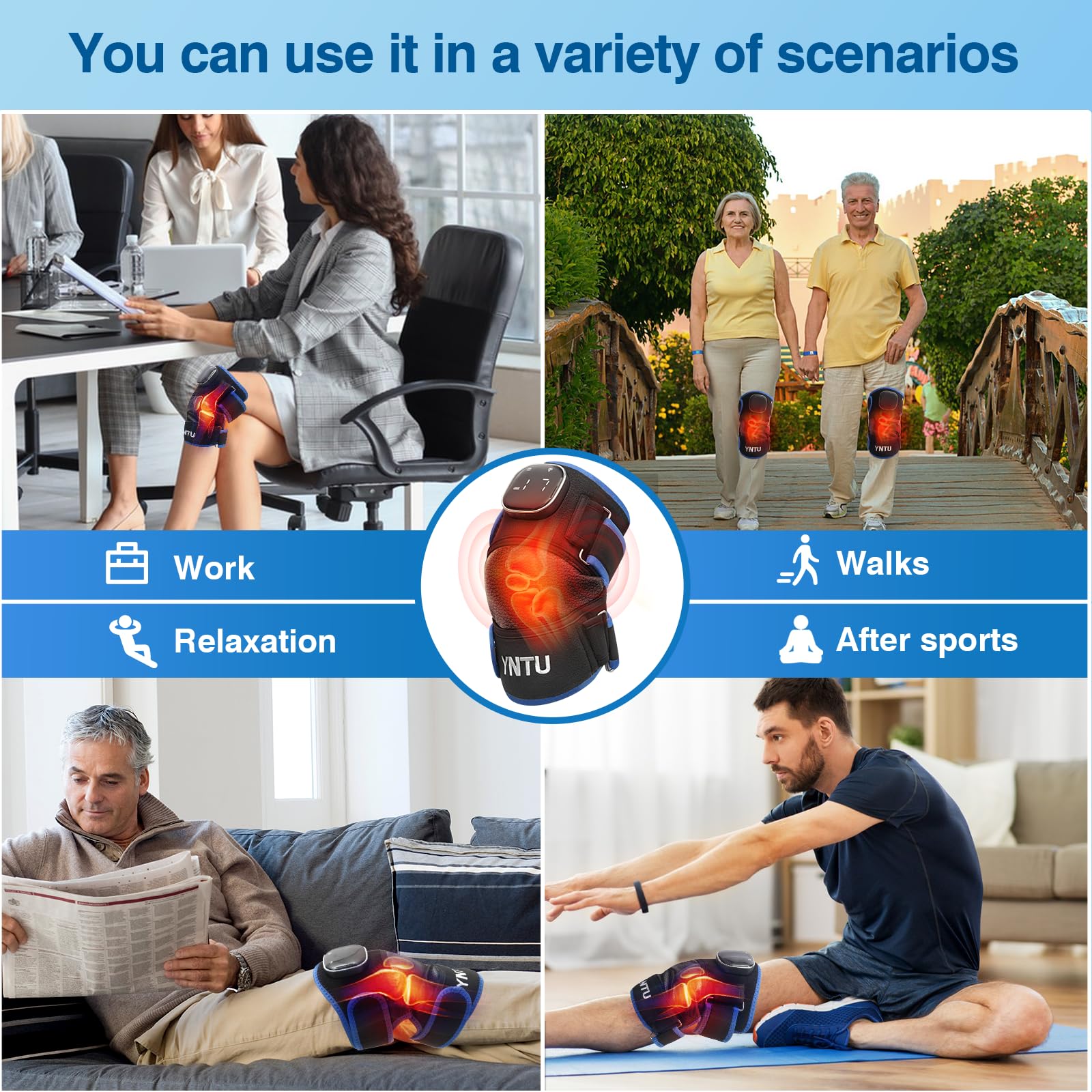 Version bleue du Masseur YNTU – design ergonomique prêt à offrir.