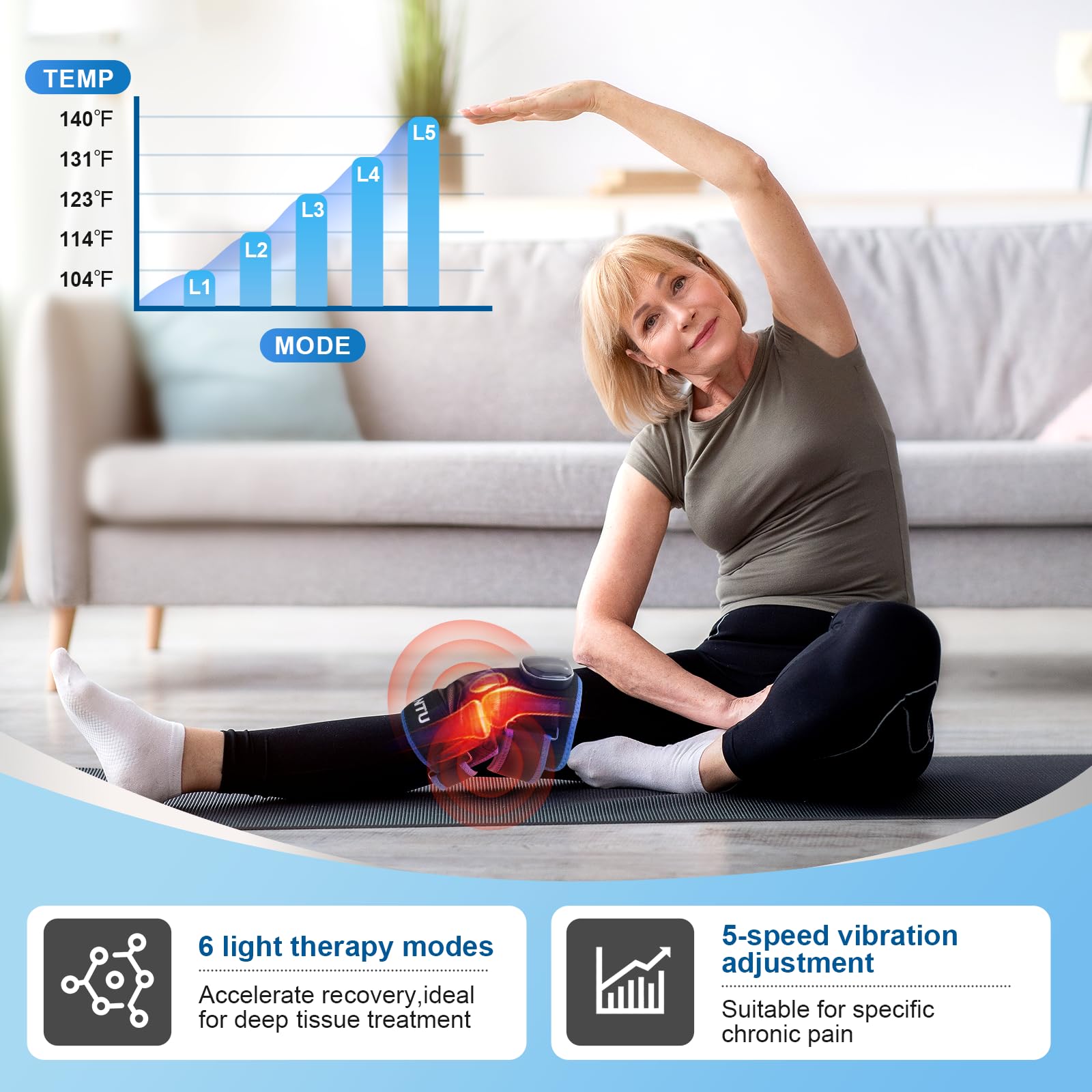 Masseur YNTU Genou – massage par vibration pour récupération musculaire.