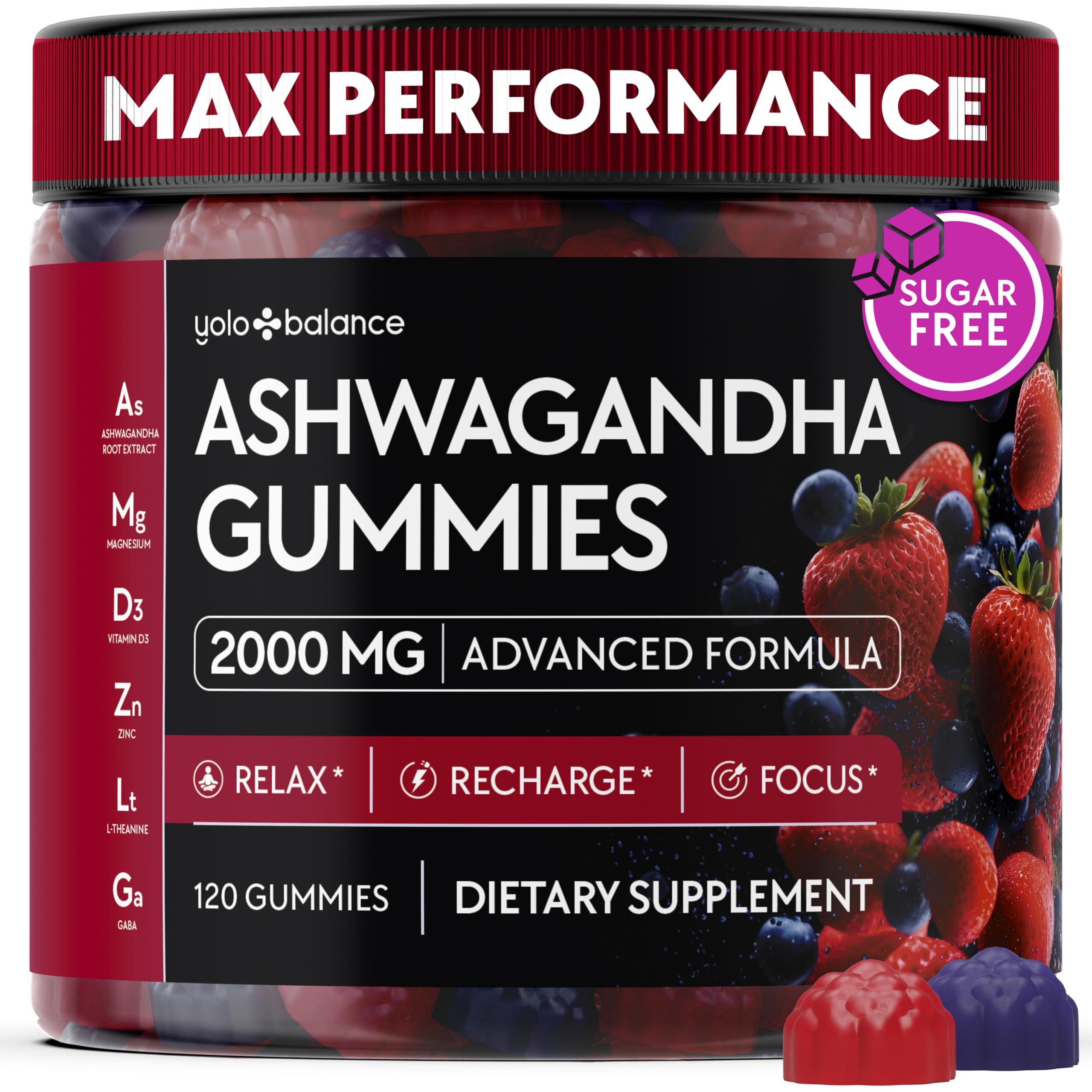 YoGlobalance Ashwagandha Gommes dans la bouteille, pratique pour la détente.