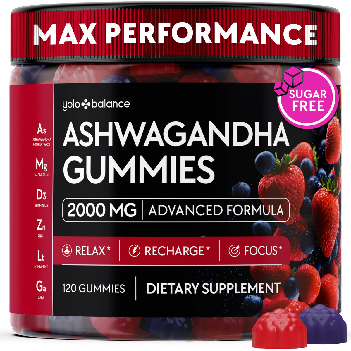 YoGlobalance Ashwagandha Gommes dans la bouteille, pratique pour la détente.