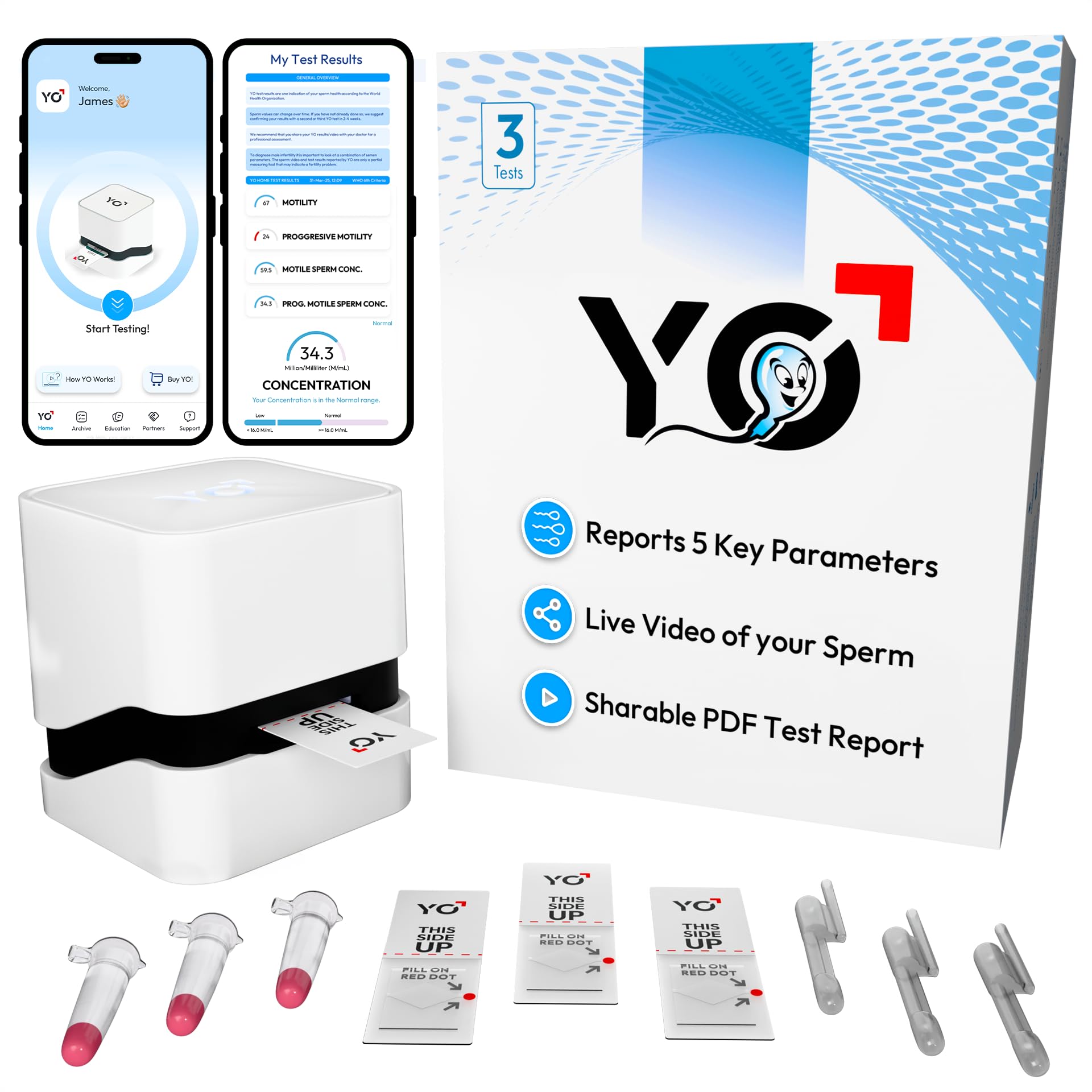 YO Home Sperm Test – interface de l’application guidant le test rapidement