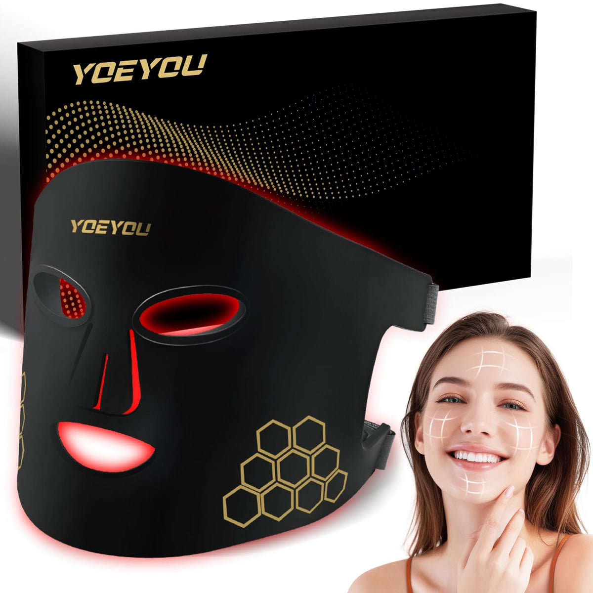Masque YOEYOU FM-02, séance de luminothérapie à domicile pour la peau et la détente.
