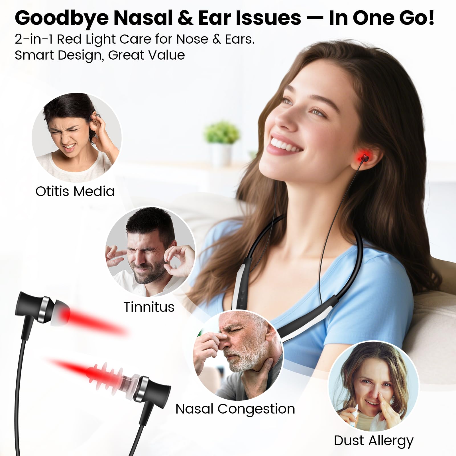 YOEYOU thérapie lumière rouge oreilles, soutien possible pour le confort auditif.
