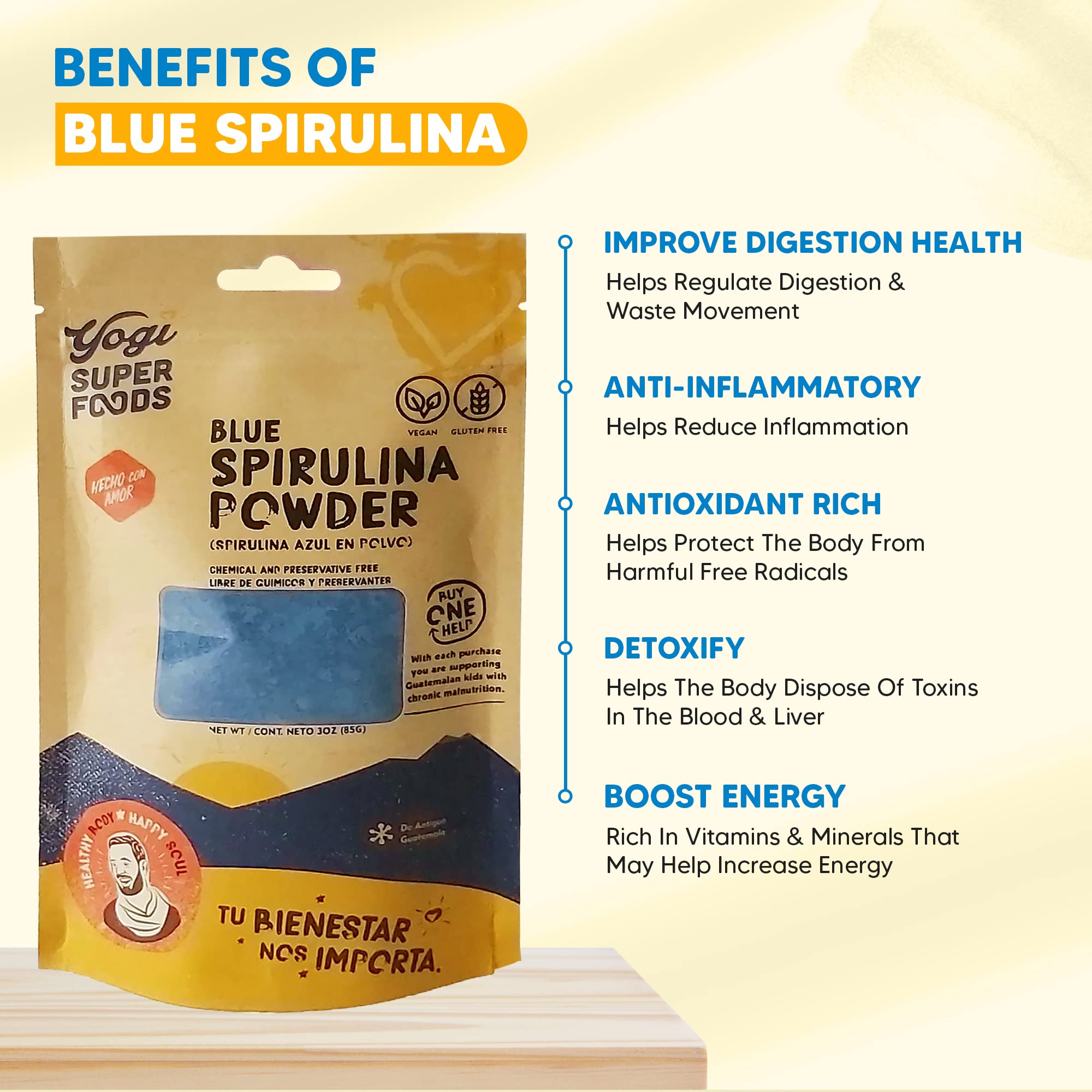 Bol de mélange avec Yogi Super Foods Spiruline Bleue pour petit-déjeuner coloré.