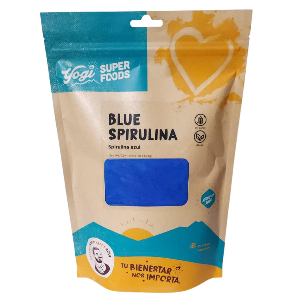 Yogi Super Foods spiruline bleue en poudre prête pour smoothies, couleur naturelle.