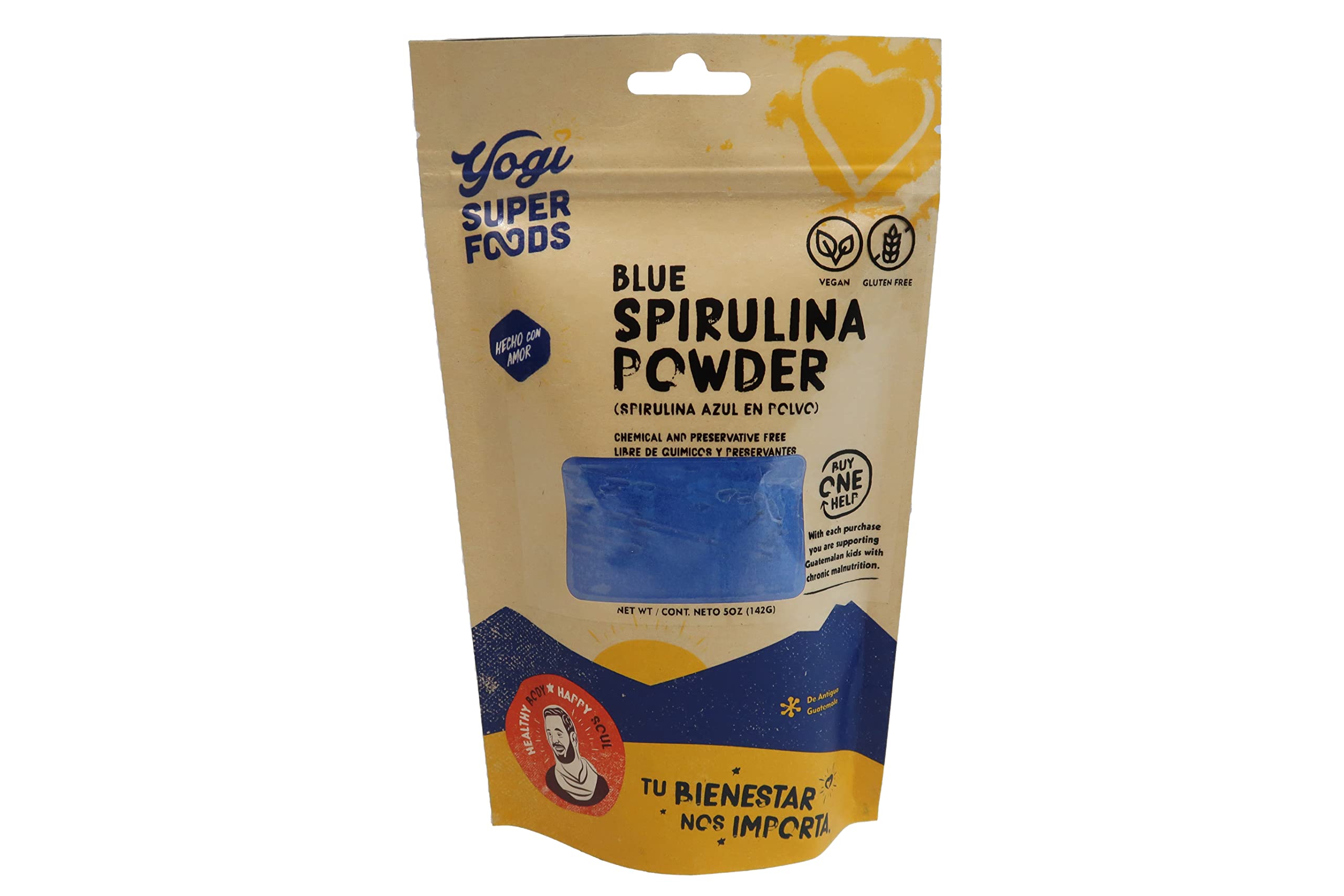 Poudre de Yogi Super Foods Spiruline Bleue prête pour smoothies protéinés.