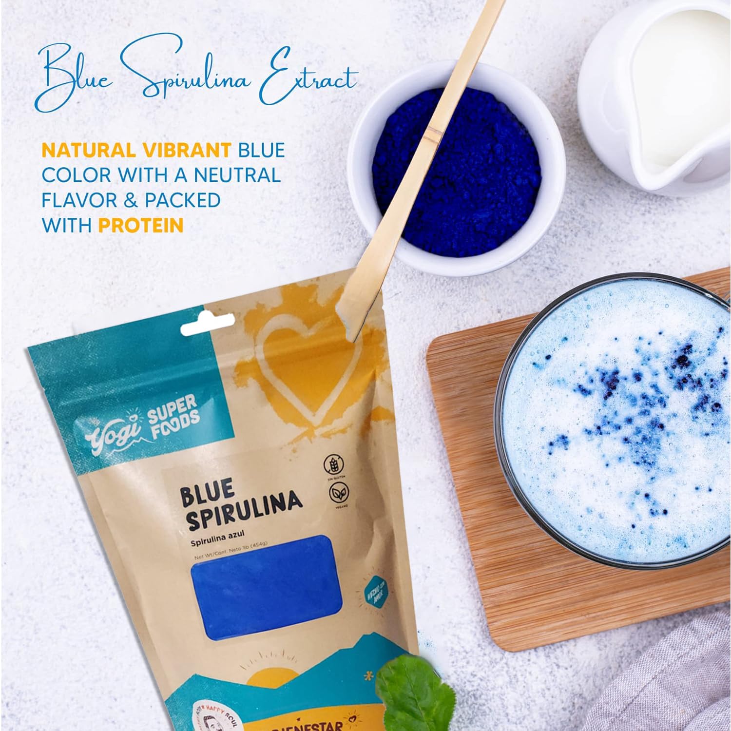 Spiruline bleue de Yogi Super Foods, protéines végétales pour énergie quotidienne.