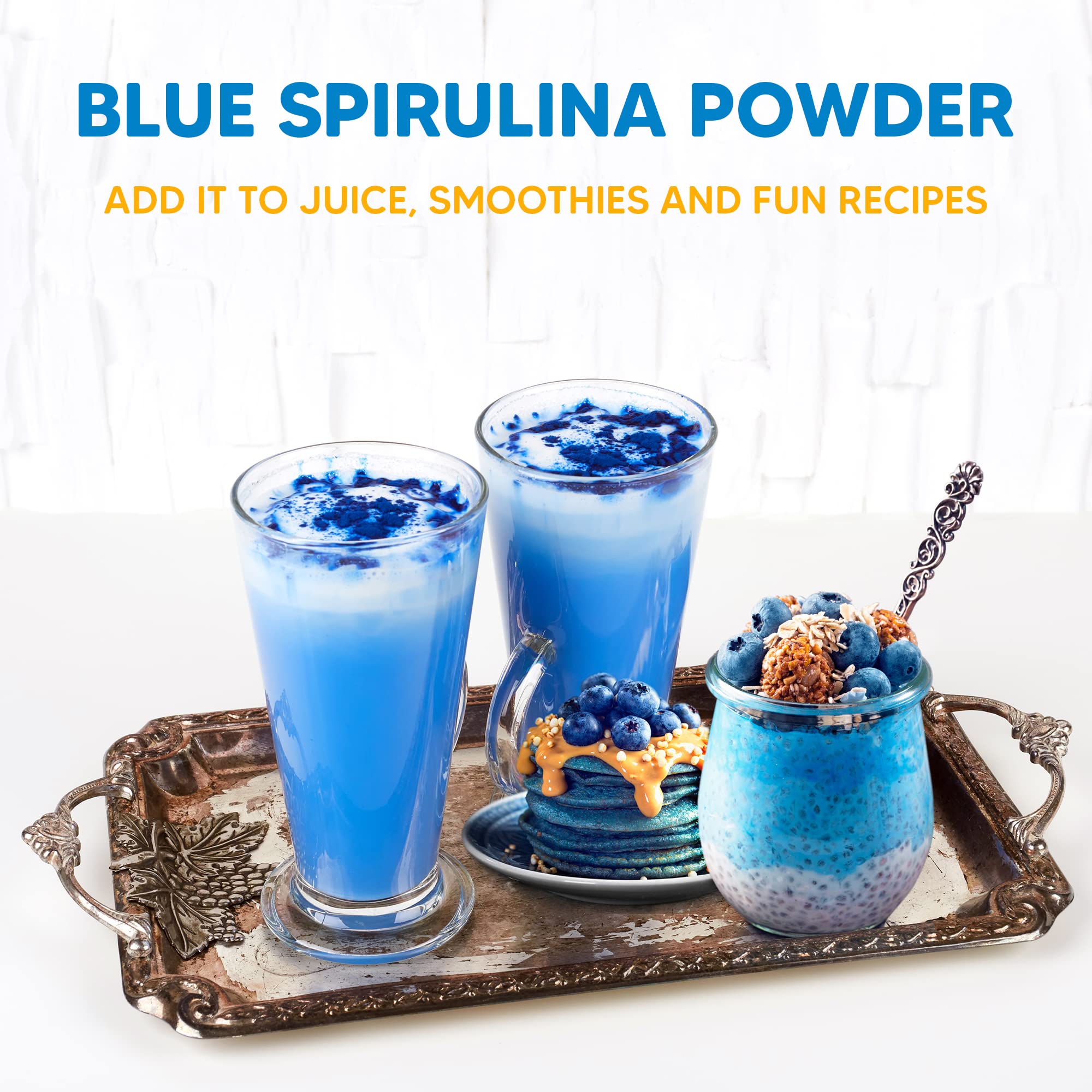 Recette smoothie avec Yogi Super Foods Spiruline Bleue et fruits.
