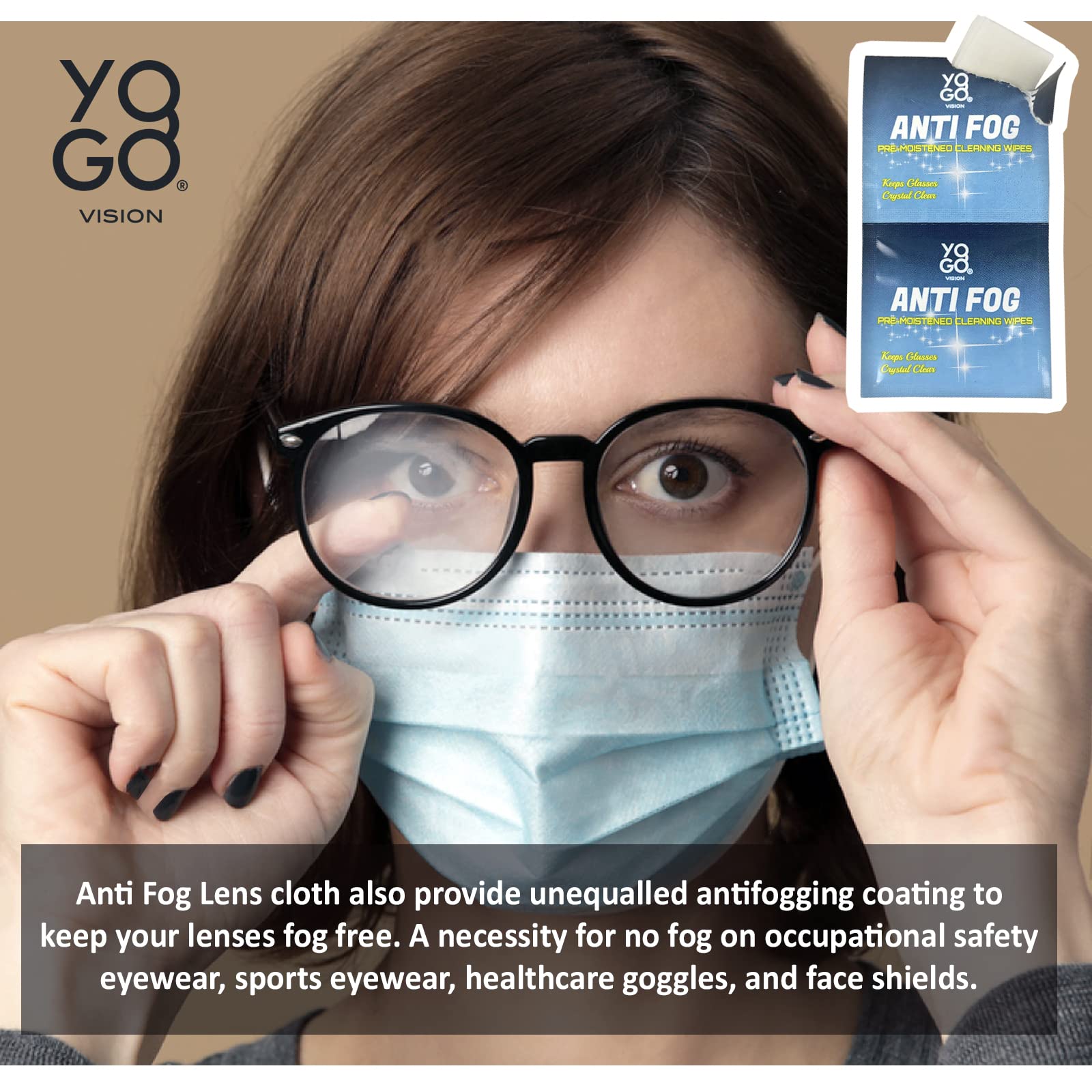 Lingettes antifog Yogo Vision pour lunettes de nage, pratiques et efficaces en milieu humide.