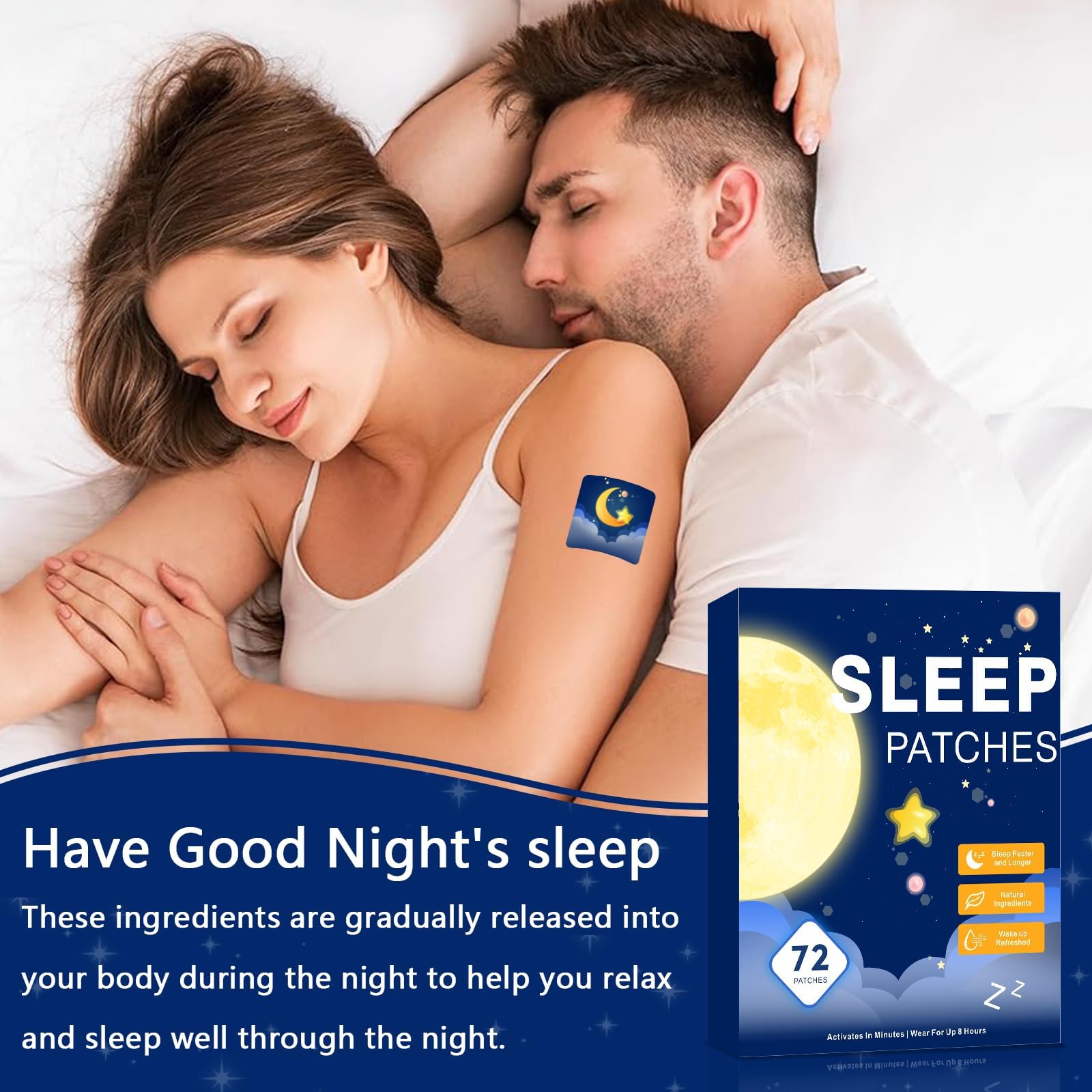 Ambiance nuit et repos grâce au patch, compagnon discret pour des nuits paisibles.