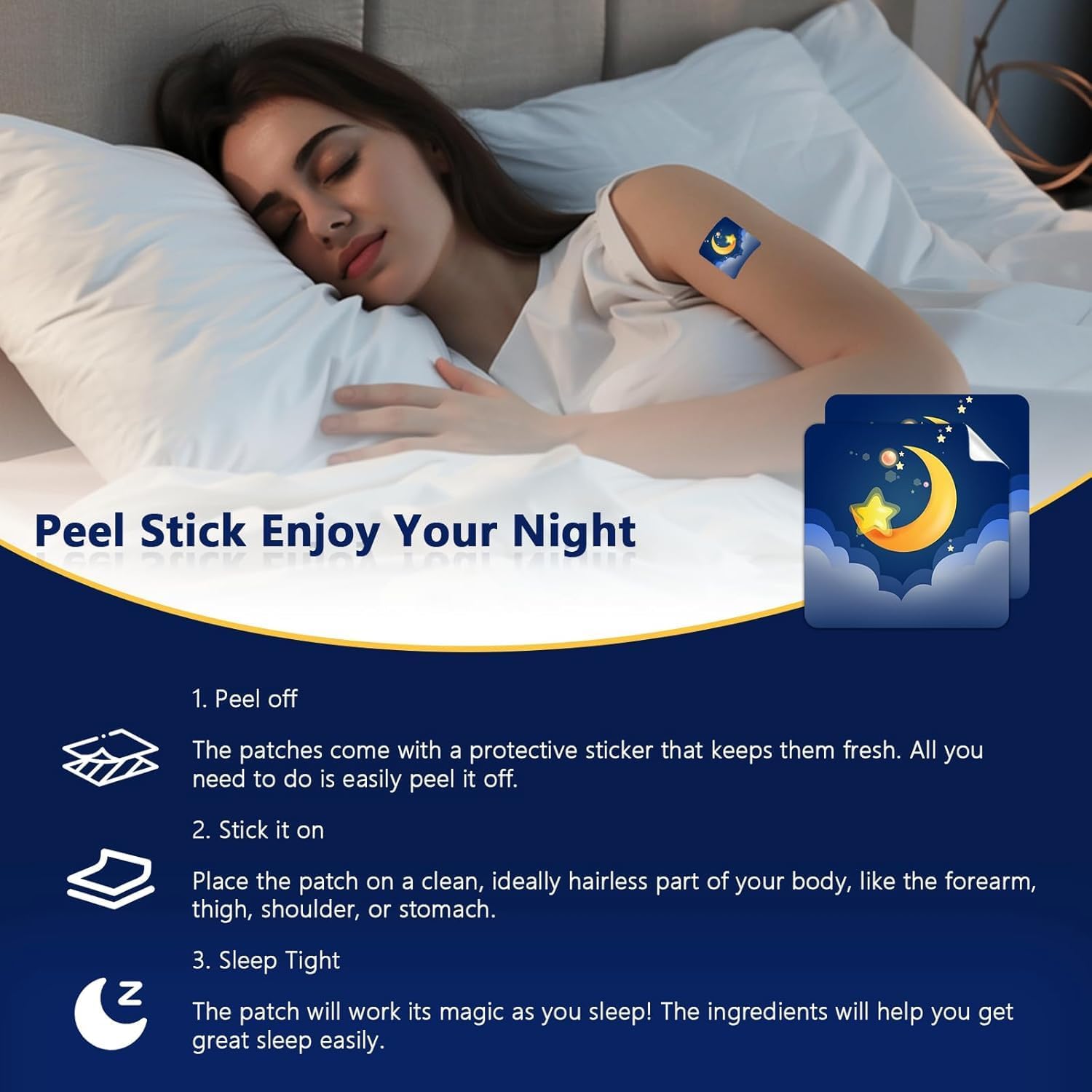 Patch Yongsenina Sommeil, application poignet, port confortable avant le coucher.