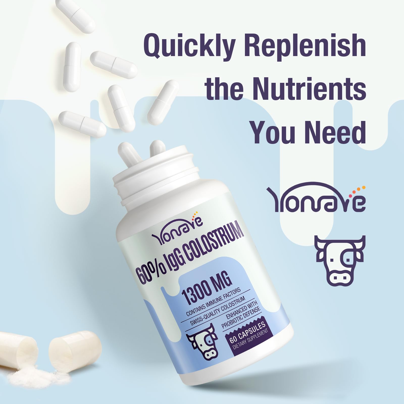 Yonrave Colostrum Bovin dosage précis, facile à emporter.