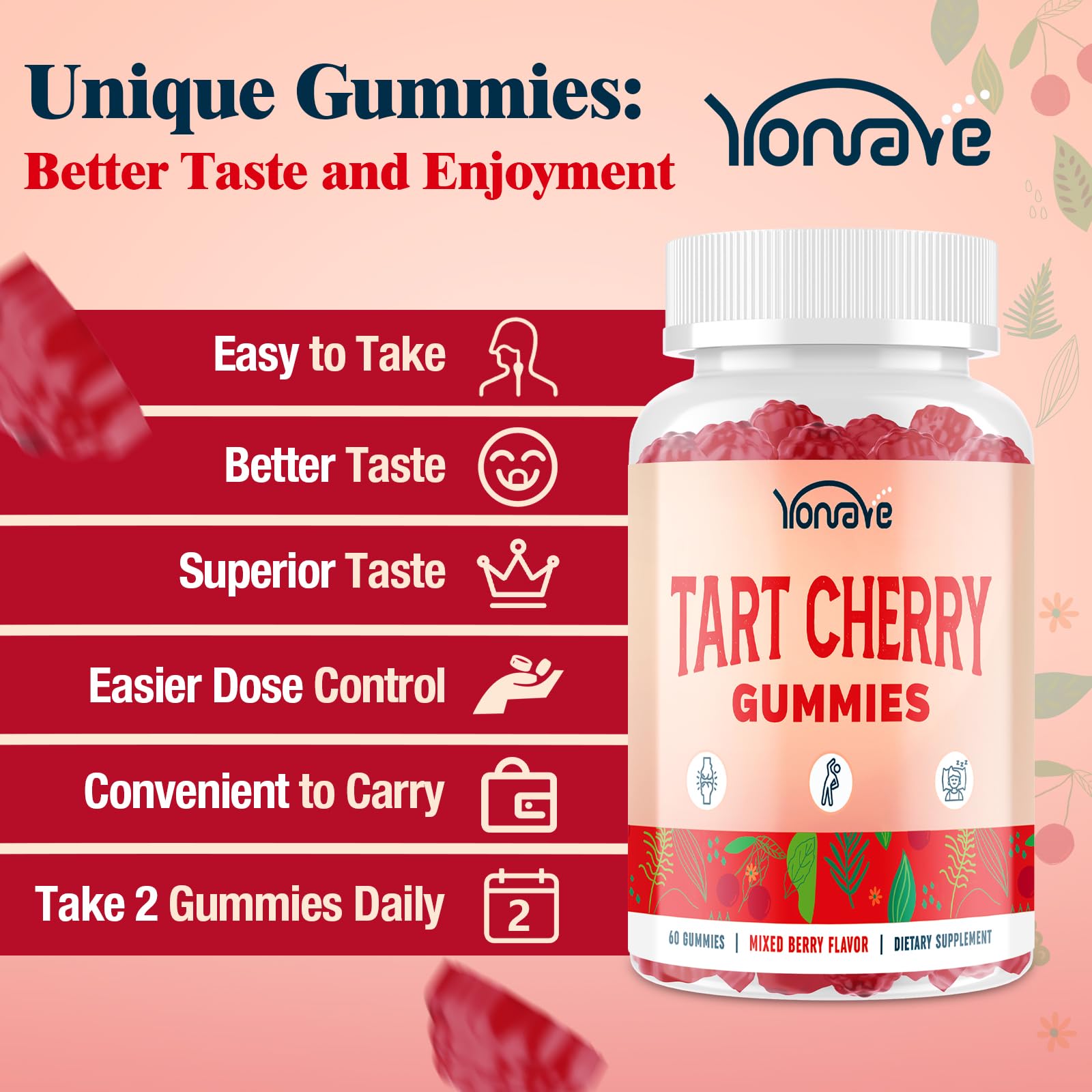 Yonrave gommes ingrédients clés: cerise aigre, céleri, vitamine C.